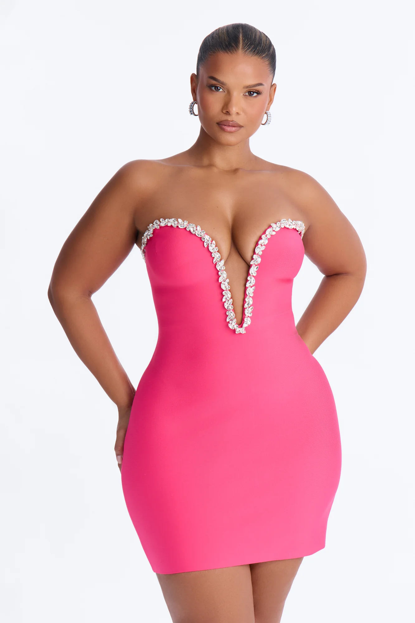 Sweetest Heart Embellished Mini Dress - Hot Pink - Image 5