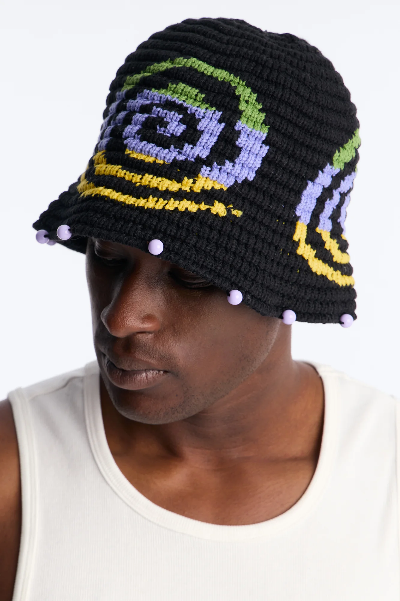 Swirl Crochet Knit Bucket Hat - Black