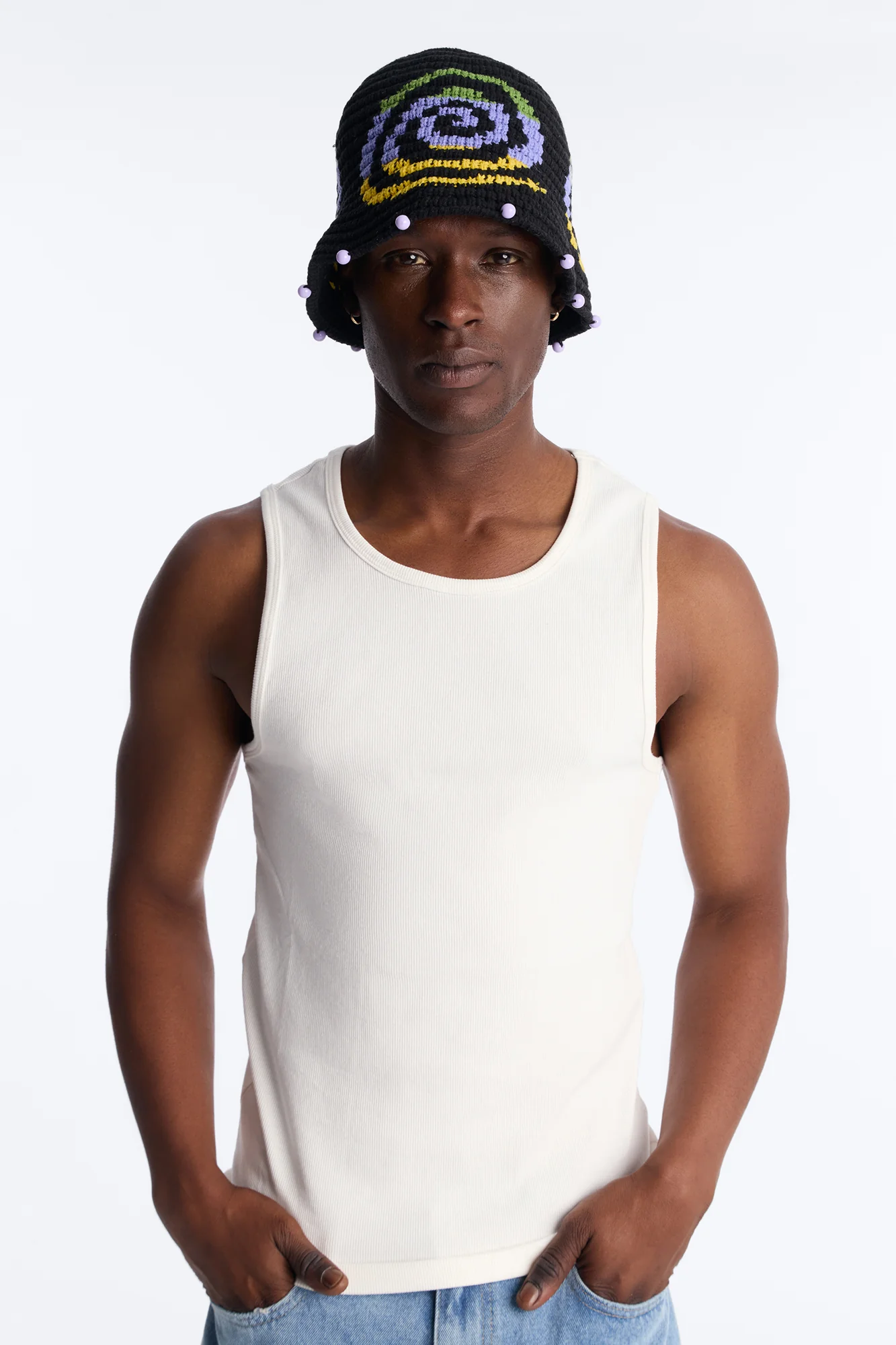 Swirl Crochet Knit Bucket Hat - Black - Image 2