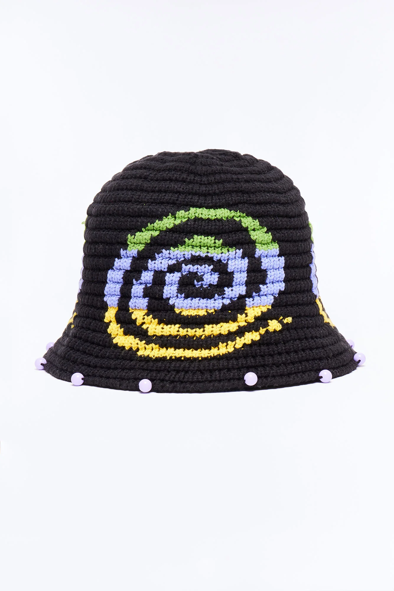 Swirl Crochet Knit Bucket Hat - Black - Image 3