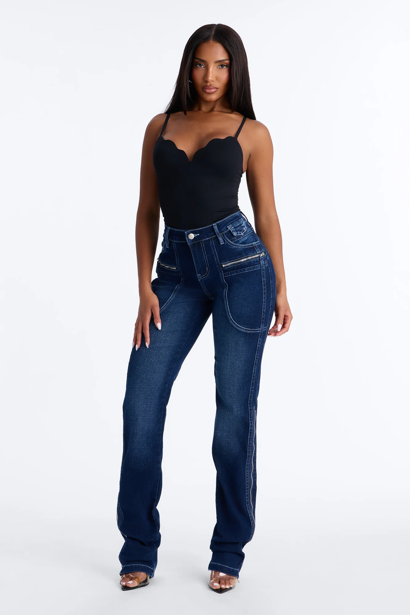 Sydney Padded Scallop Neck Seamless Bodysuit - Black - Image 2