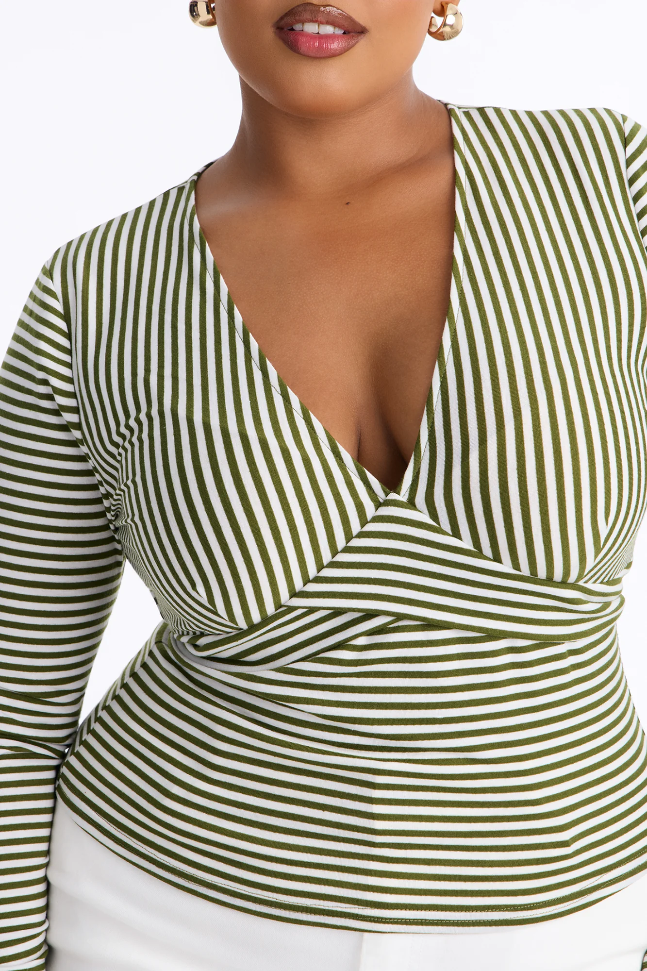 Sydney Striped Tie Back Long Sleeve Top - Olive/combo - Image 7