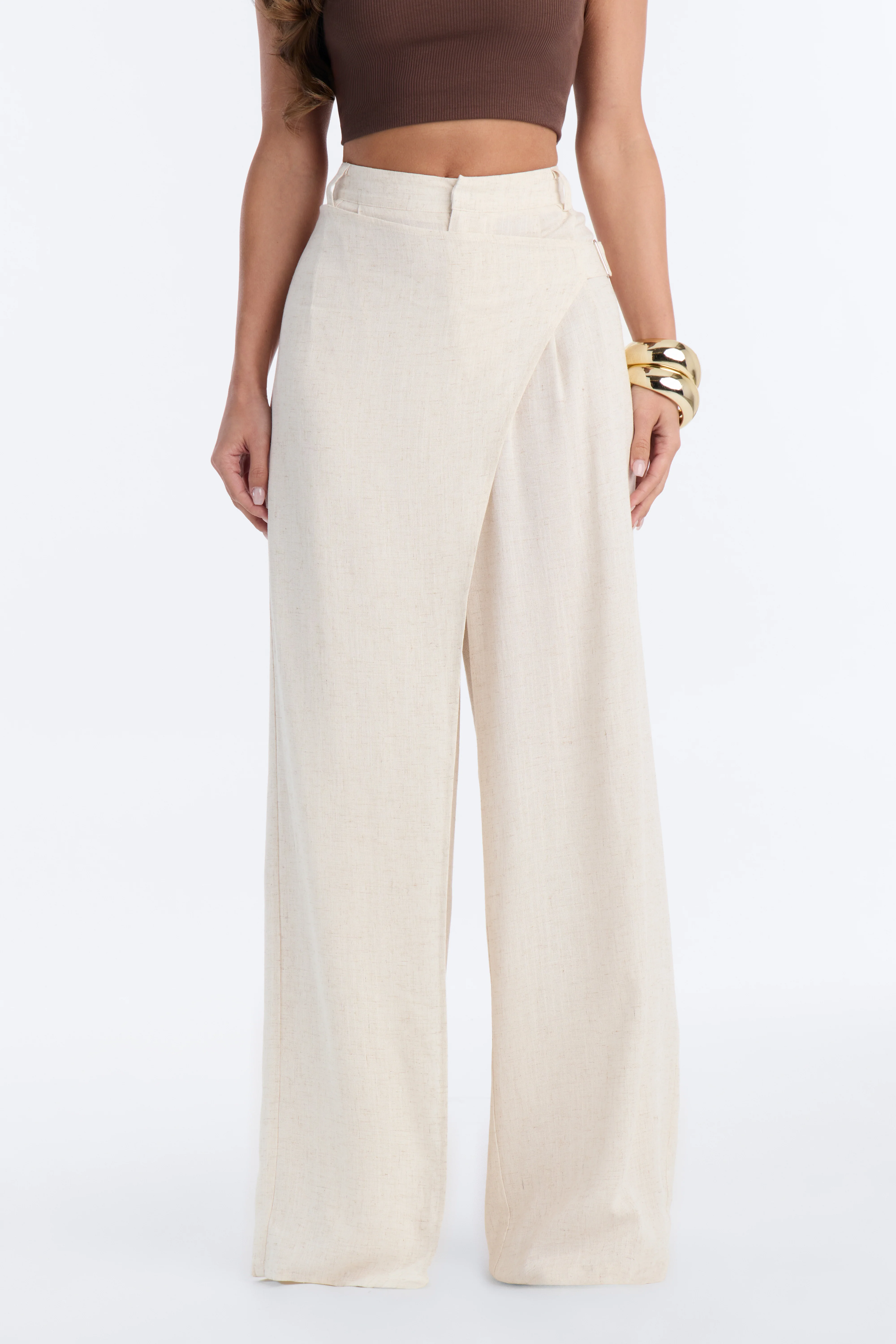 Tailored Touch Wrap Front Linen Trouser - Natural - Image 2