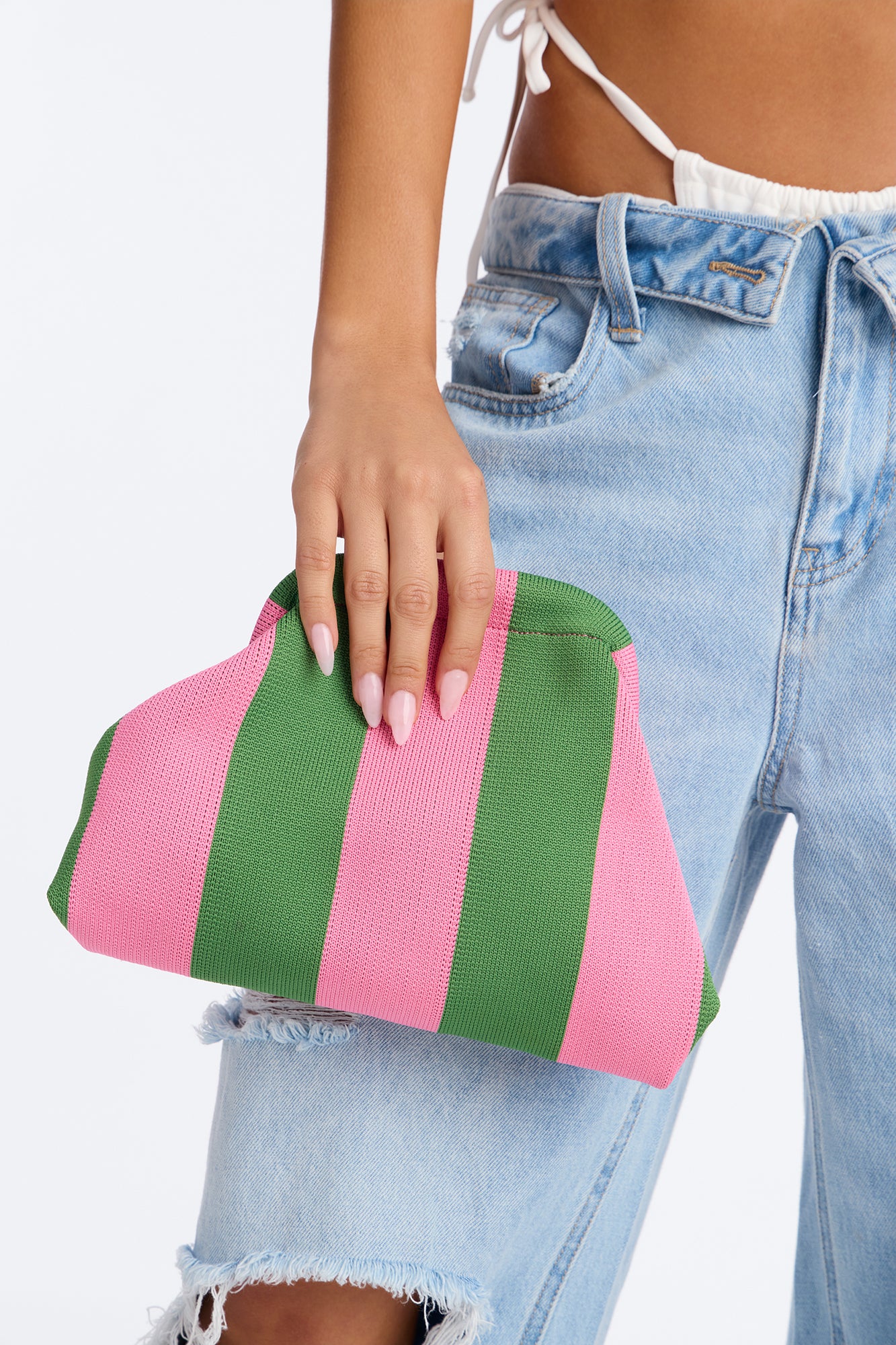 Take Me Away Stripe Clutch - Pink/combo