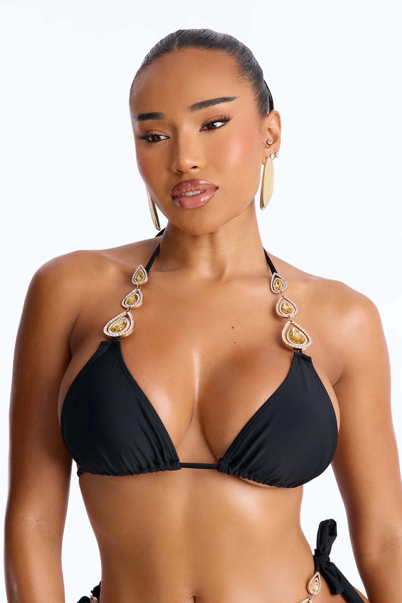 Take Me To Cancun Hardware High Slit 3 Piece Bikini Skirt Set - Black - Image 4