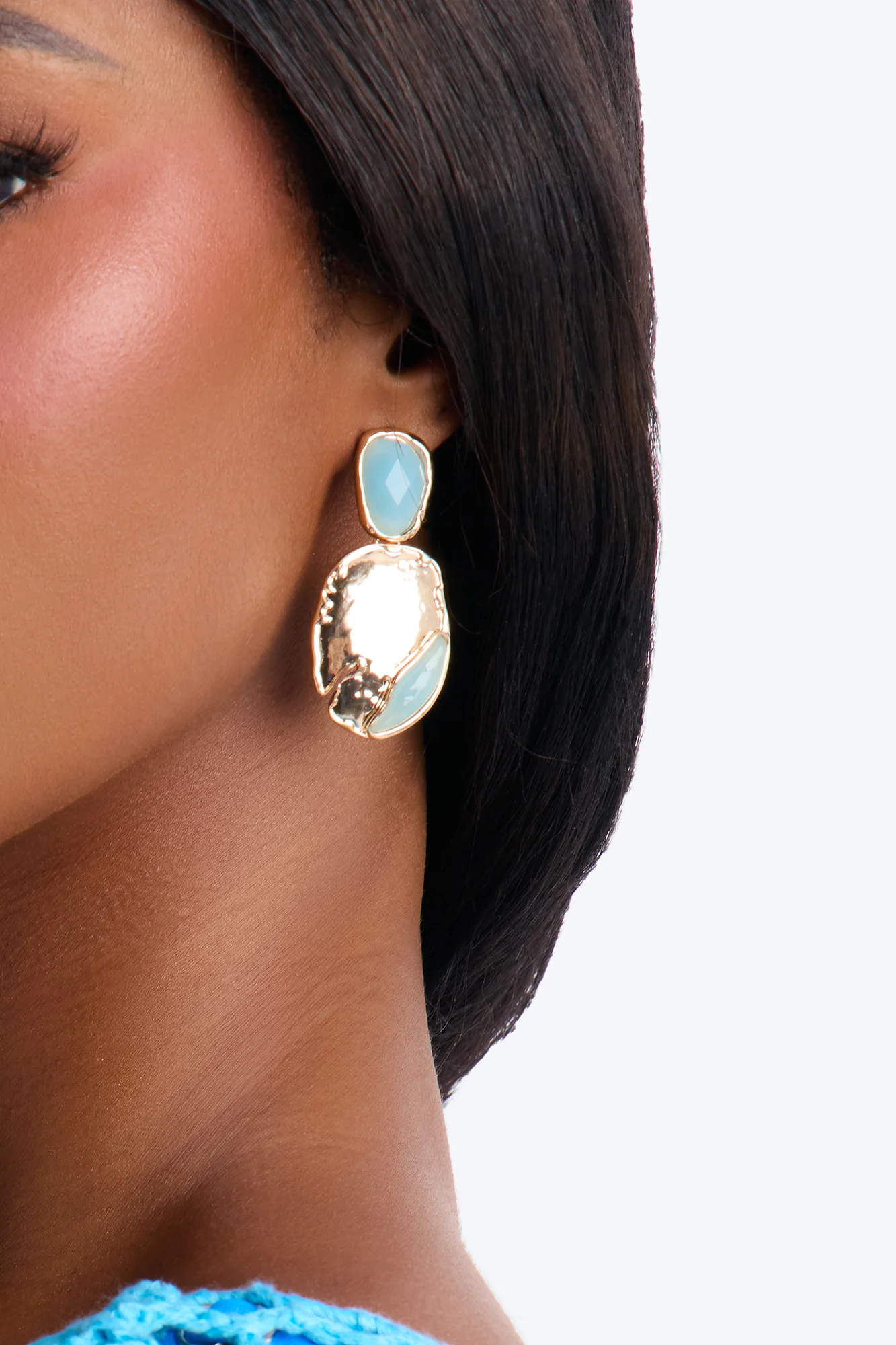 Take Me With You Jeweled Drop Earrings - Gold/Blue