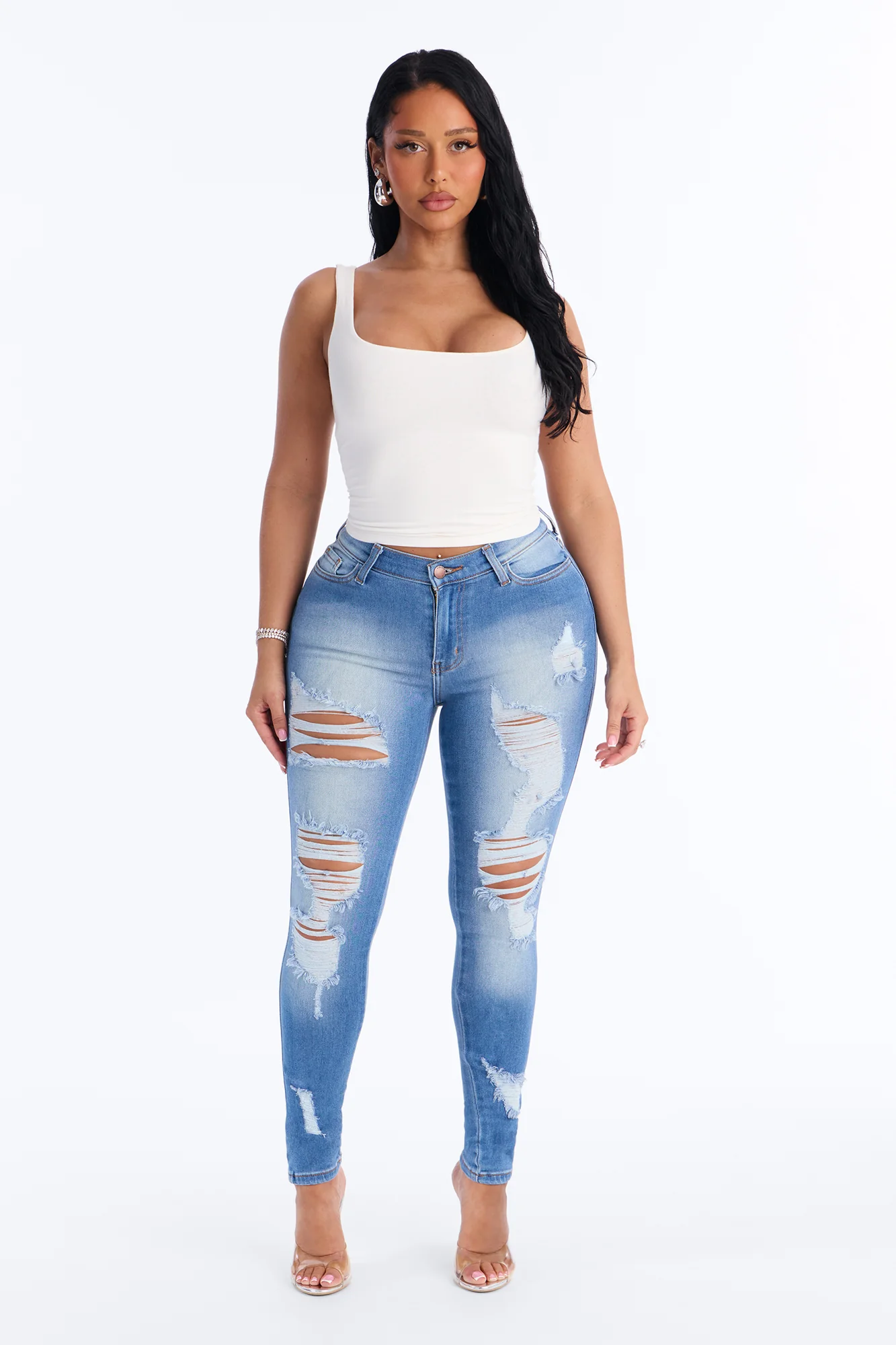 Take The Highway Ripped Skinny Jeans - Light Wash - Image 2