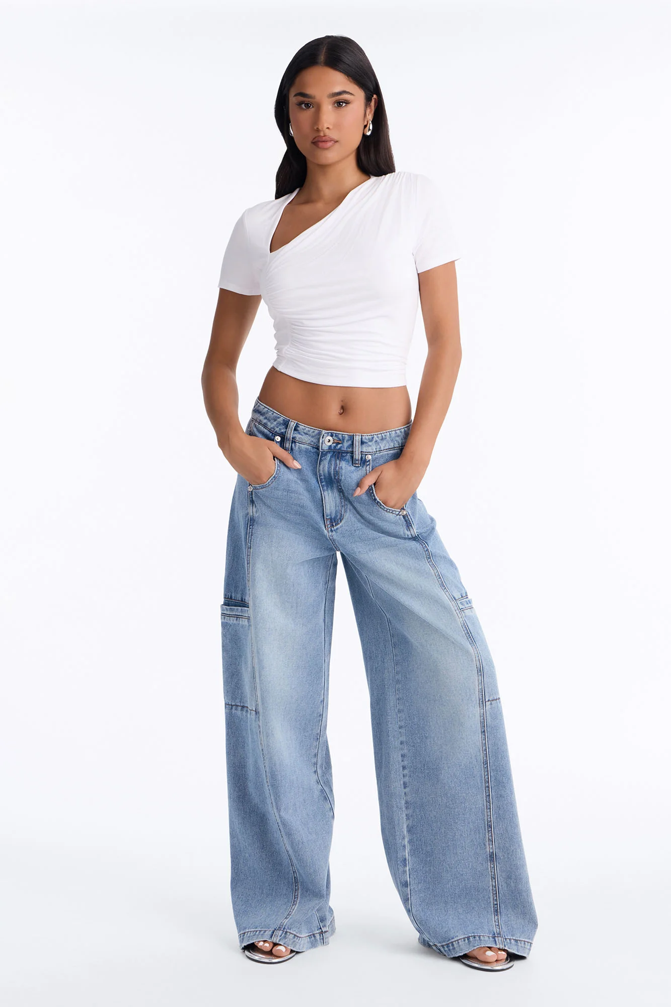 Take Two Cargo Wide Leg Jeans - Medium Wash - Image 2
