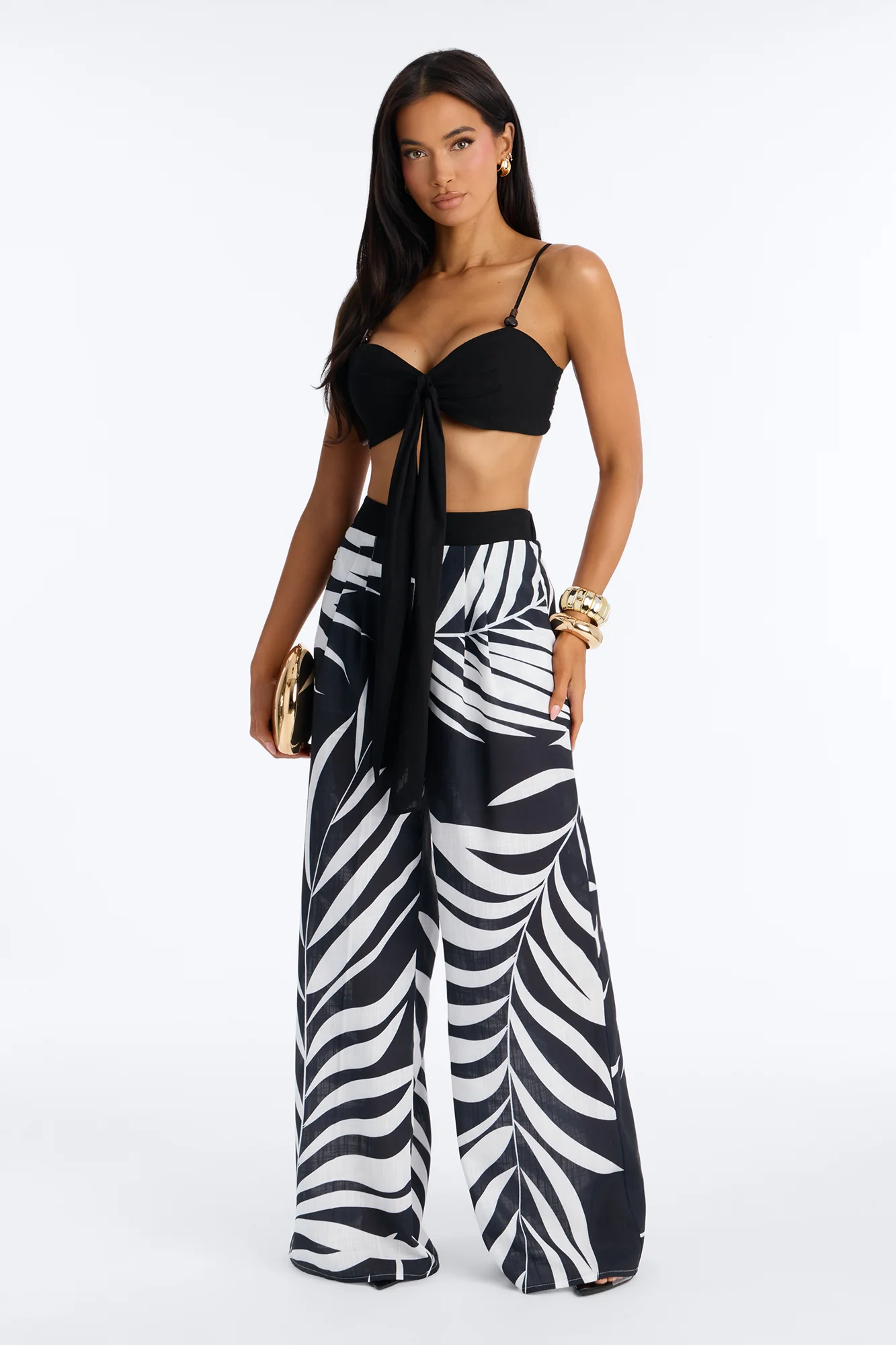 Talia Linen Pant Set - Black/White