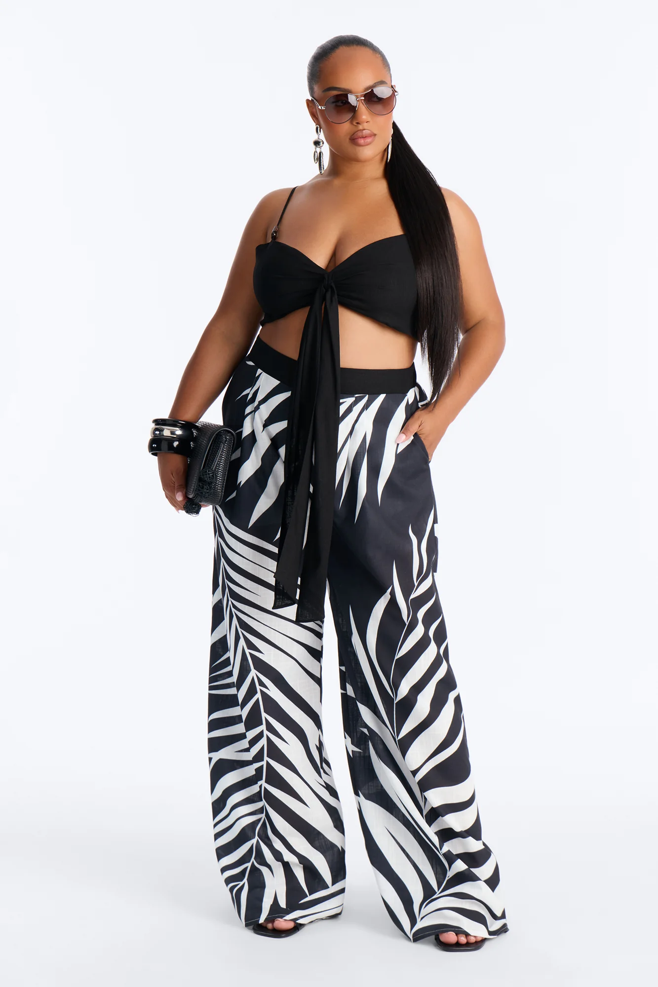 Talia Linen Pant Set - Black/White - Image 5