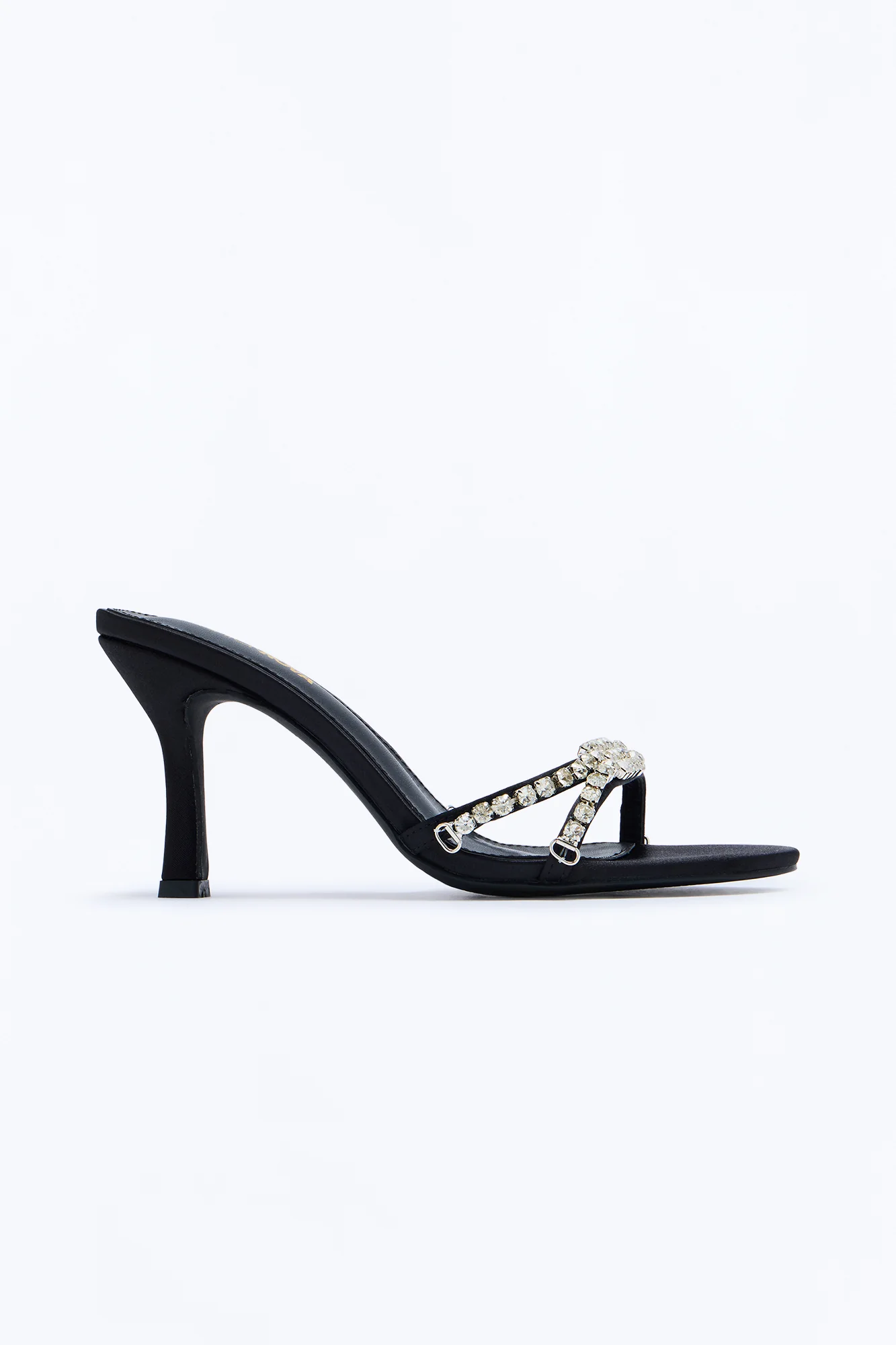 Talita Rhinestone Satin Heels - Black - Image 3