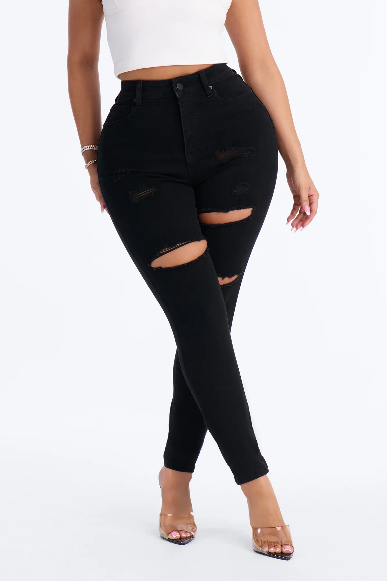 Tall Decker Ripped High Rise Stretch Skinny Jeans - Black - Image 2