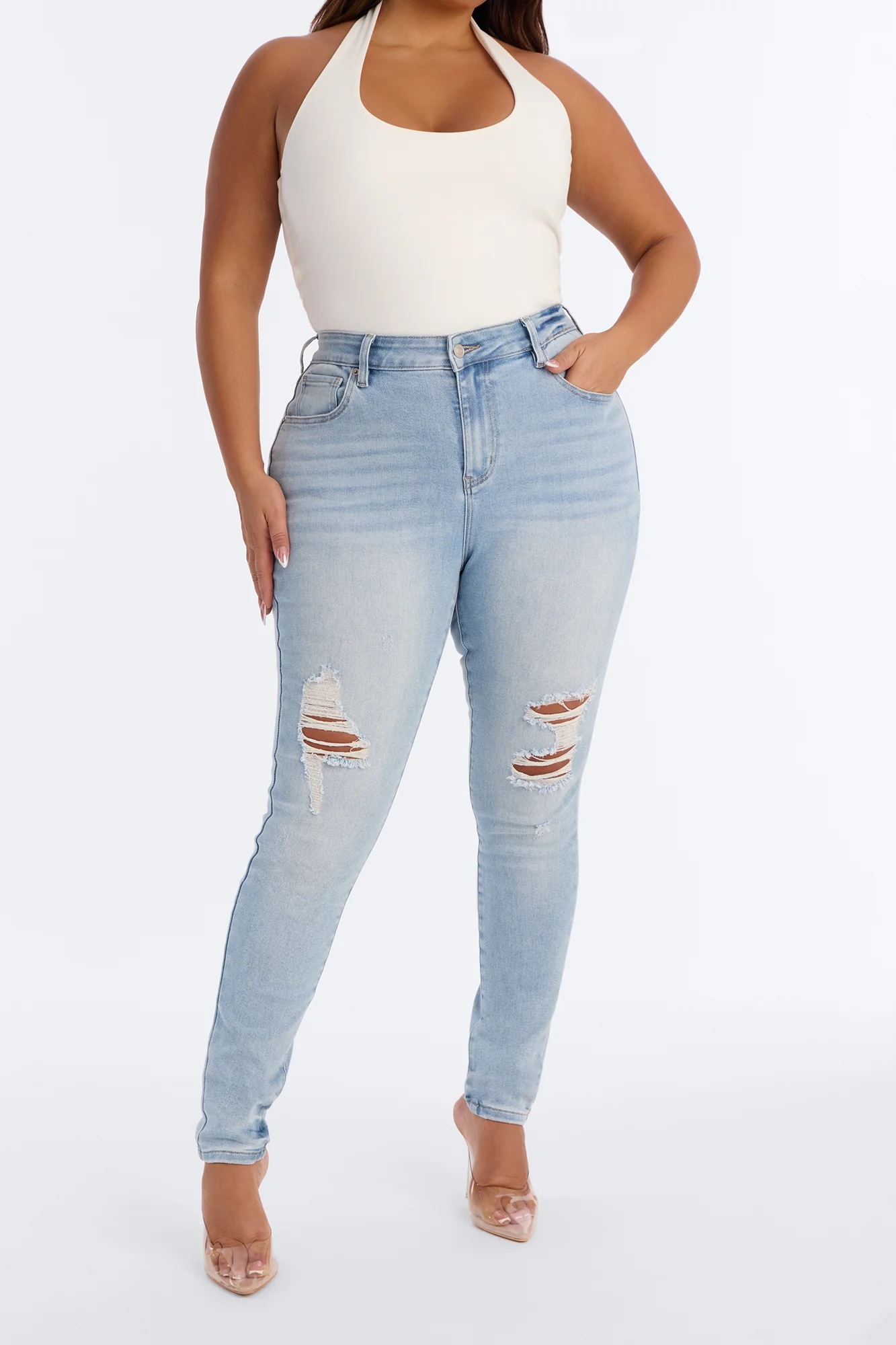 Tall Kalisha Stretch Ripped Skinny Jeans - Light Wash - Image 5