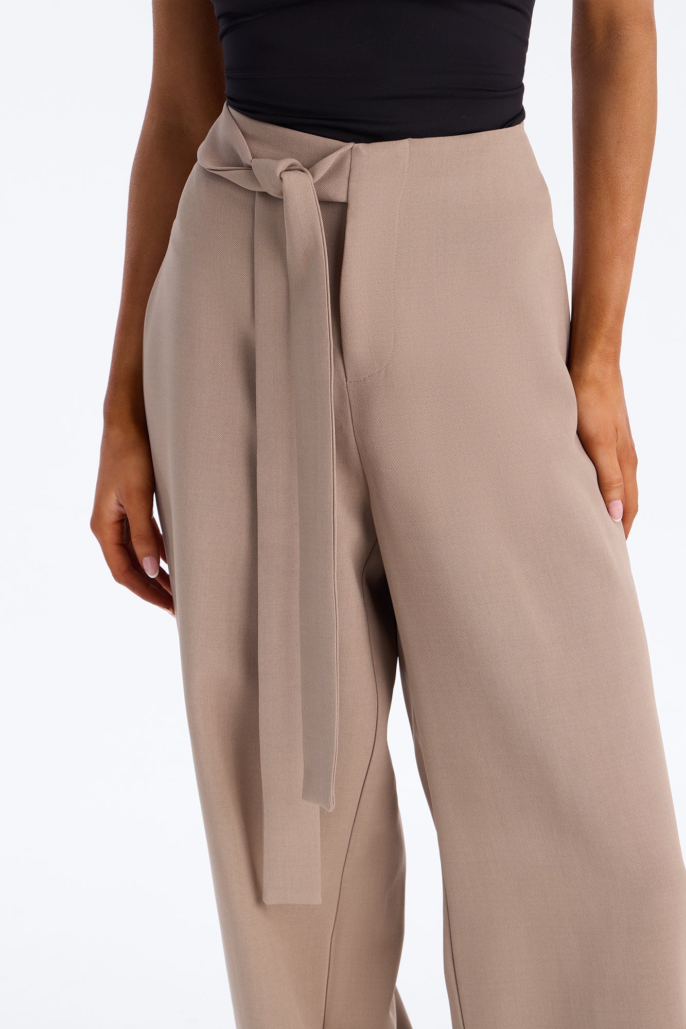Tall Polished Perfection Crepe Tie Waist Trouser - Stone - Image 3