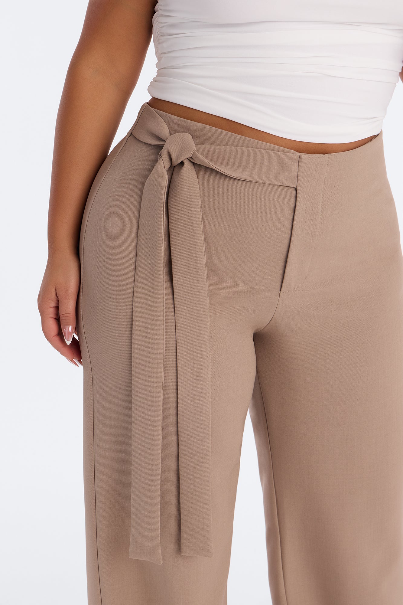 Tall Polished Perfection Crepe Tie Waist Trouser - Stone - Image 7