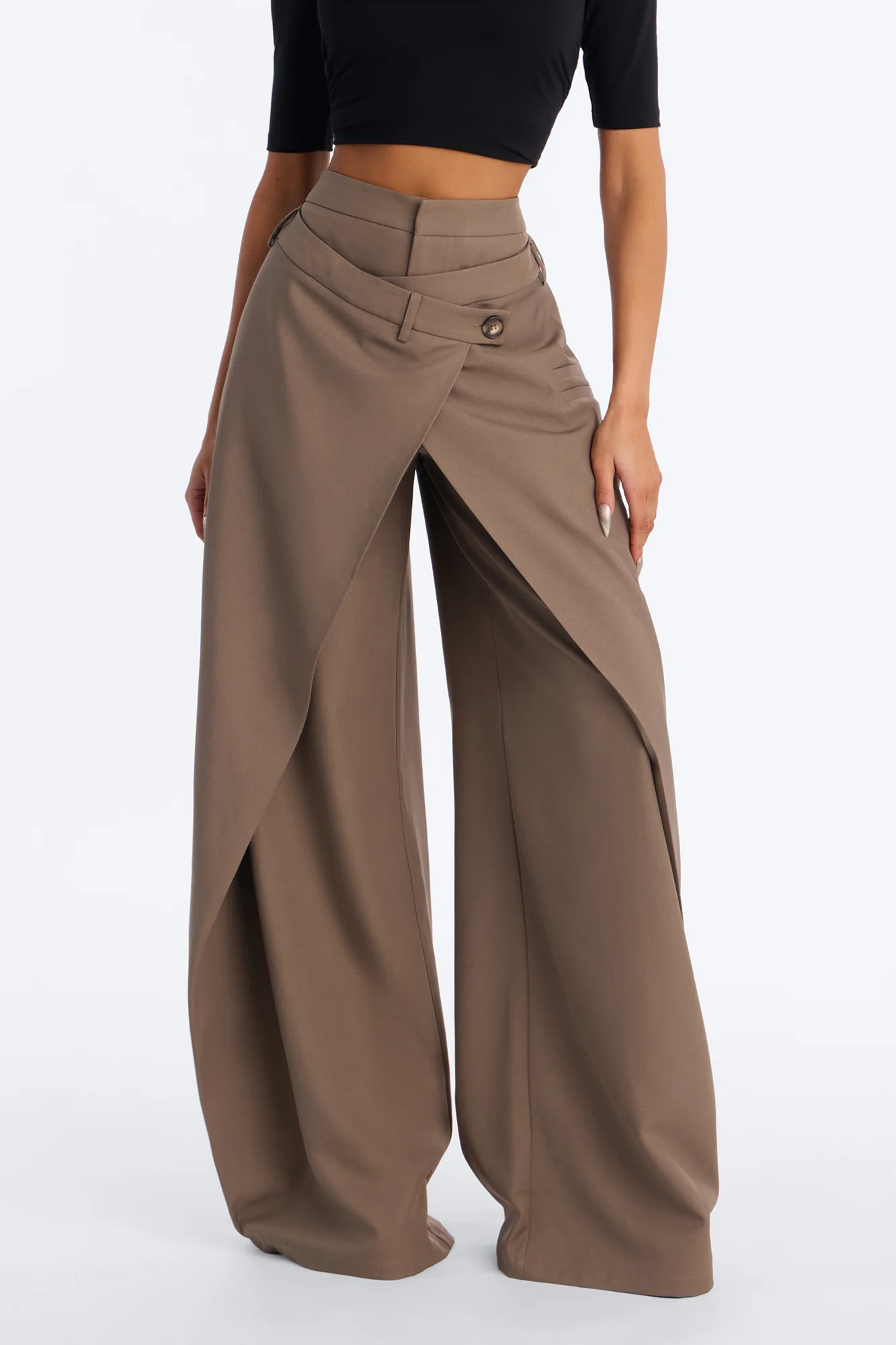 Tall Seeing Double Wide Leg Wrap Front Trouser - Caffe - Image 2