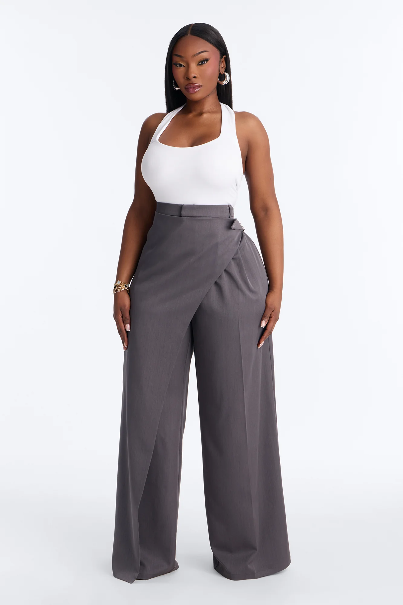 Tall Tailored Touch Wrap Front Trouser - Charcoal - Image 6