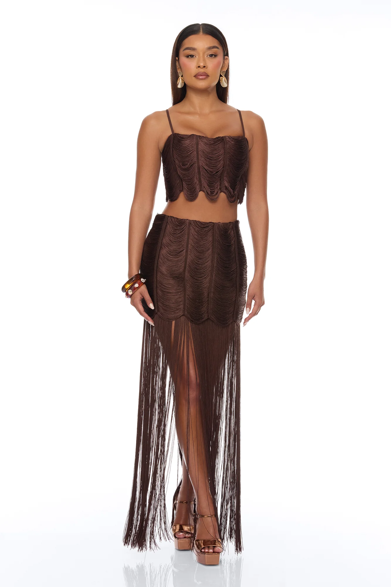 Tan Lines Fringe Skirt Set - Chocolate