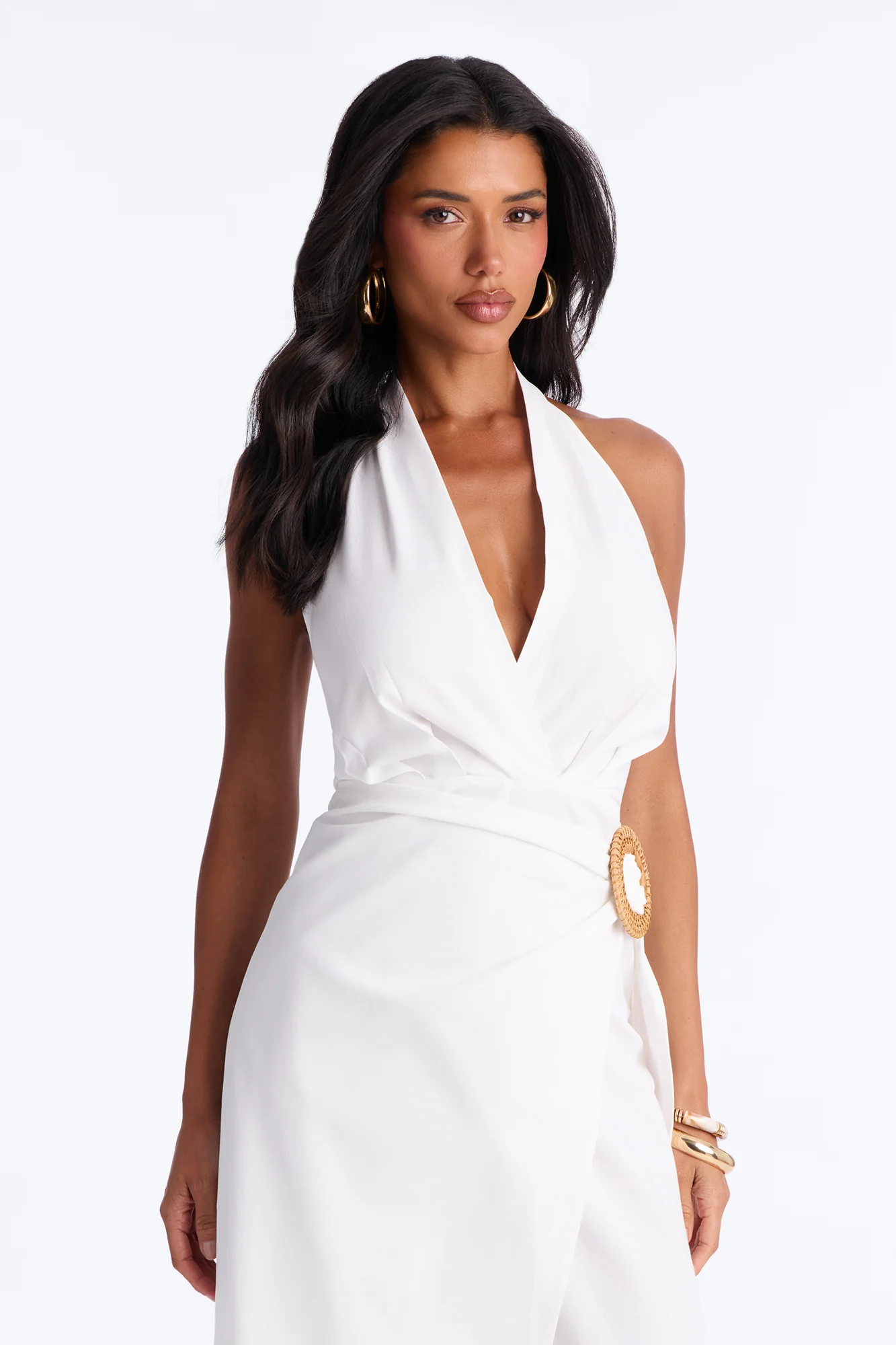 Tara Linen Halter Straight Leg Jumpsuit - White - Image 2