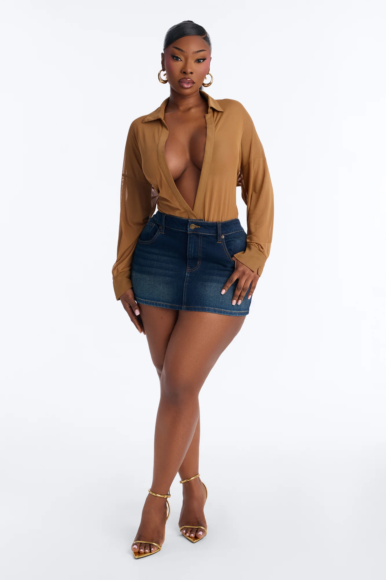Taryn Sheer Mesh Long Sleeve Bodysuit - Mocha - Image 7