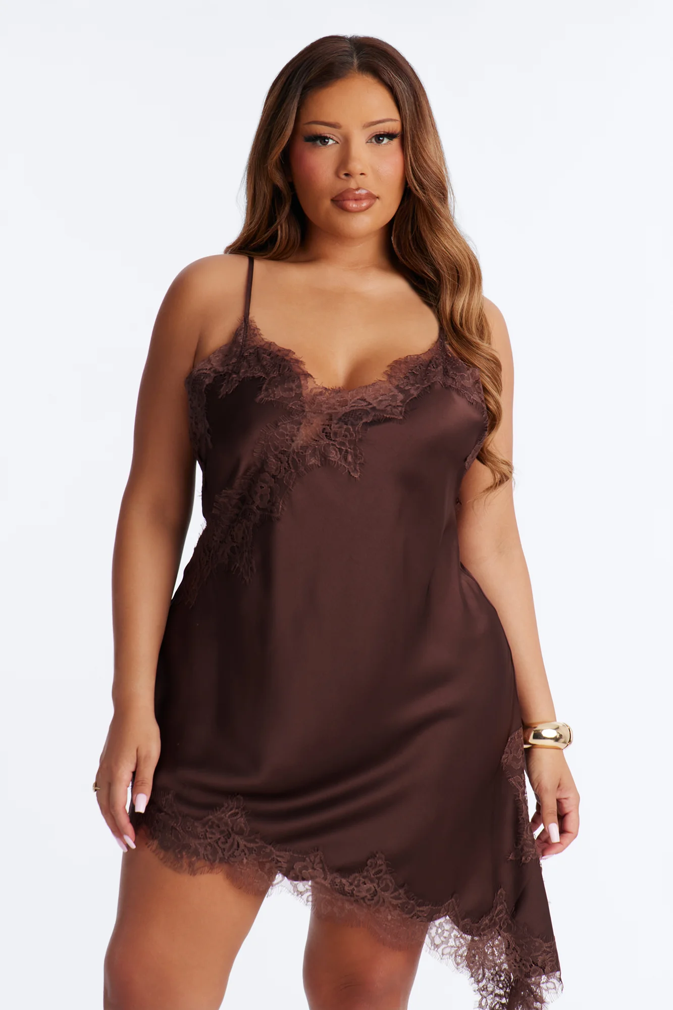 Taste Of Trouble Lace Trim Satin Top - Chocolate - Image 6