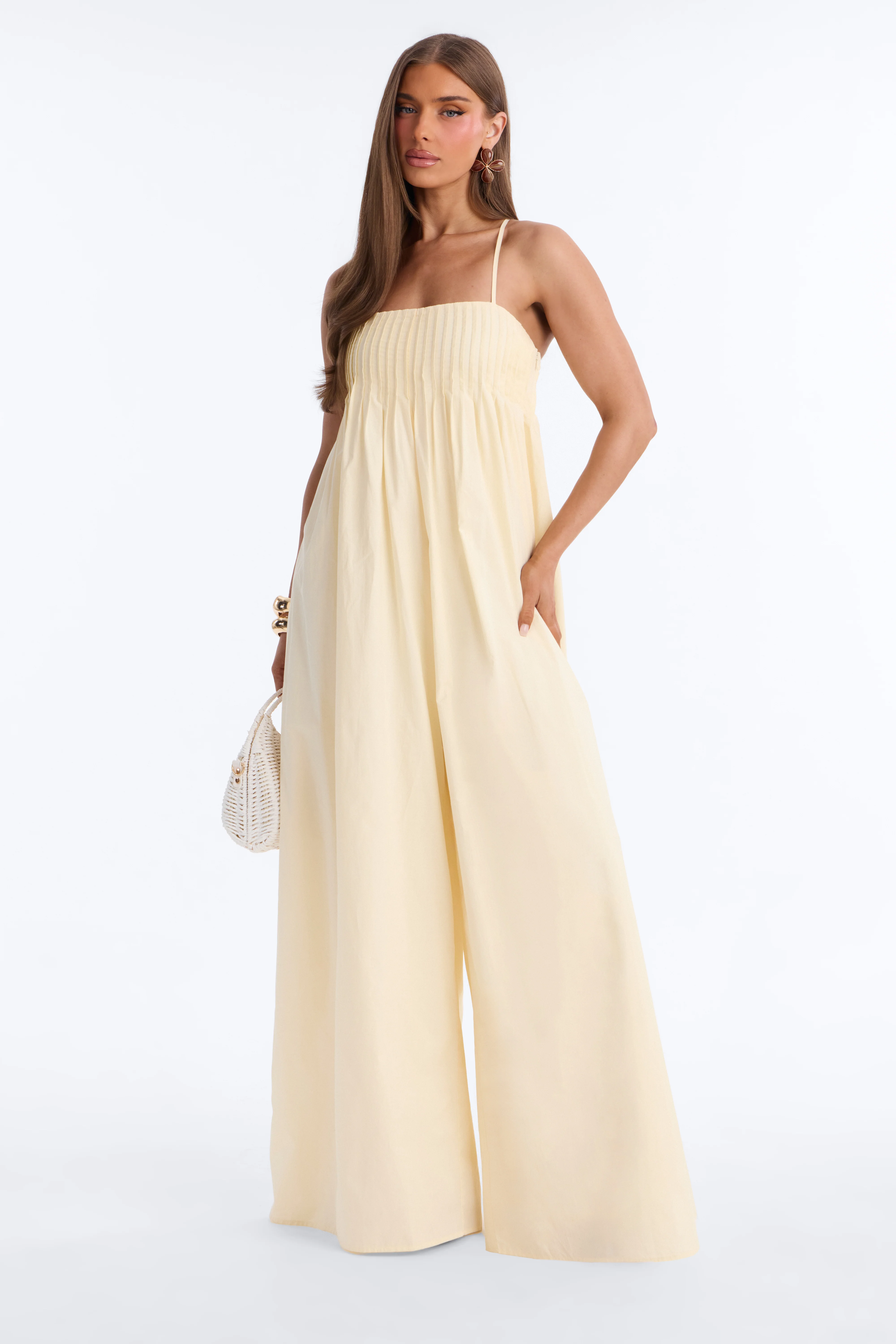 Tate Poplin Wide Leg Jumpsuit - Yellow - Image 5