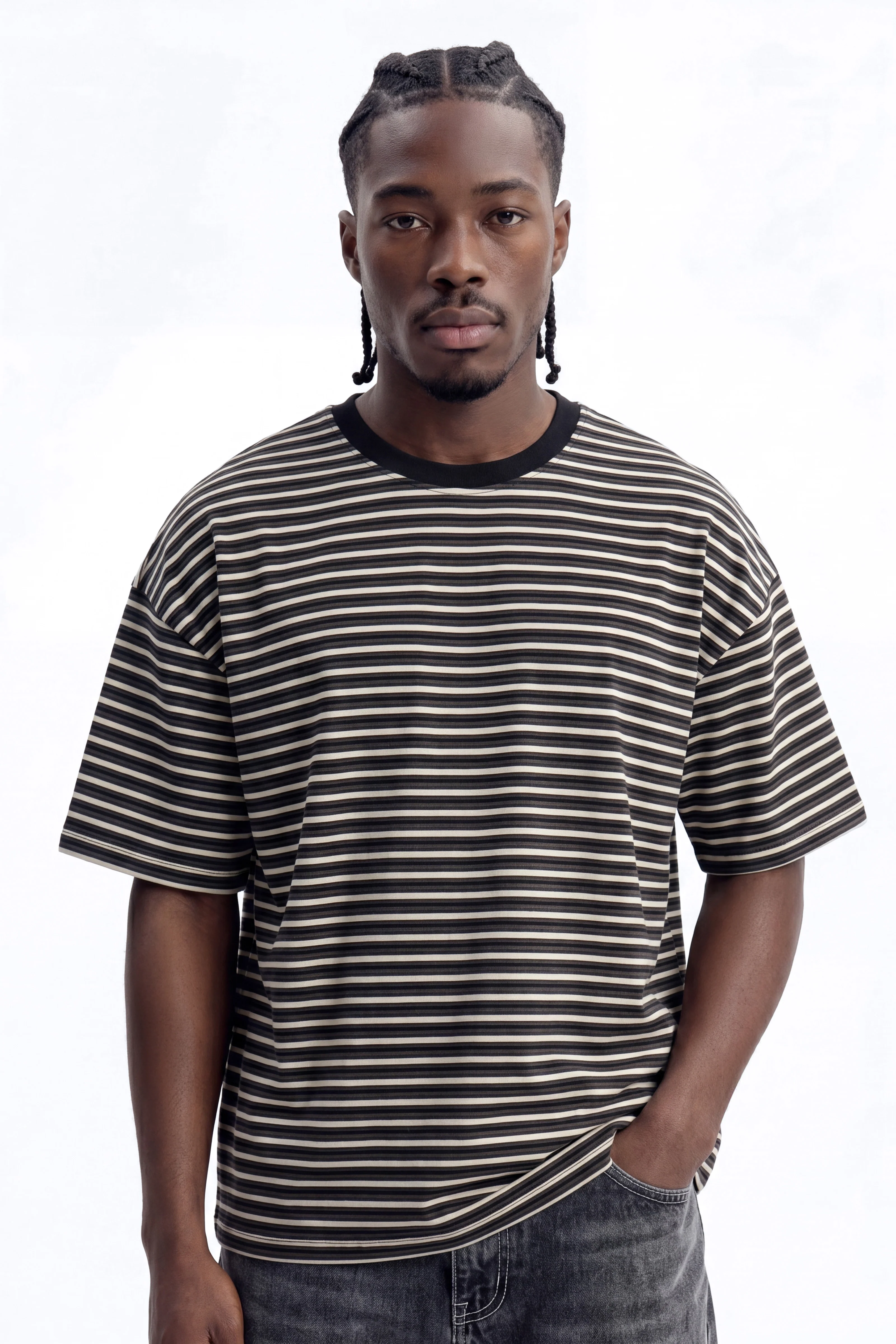 Tate Stripe Oversized Crewneck Tee - Black/combo