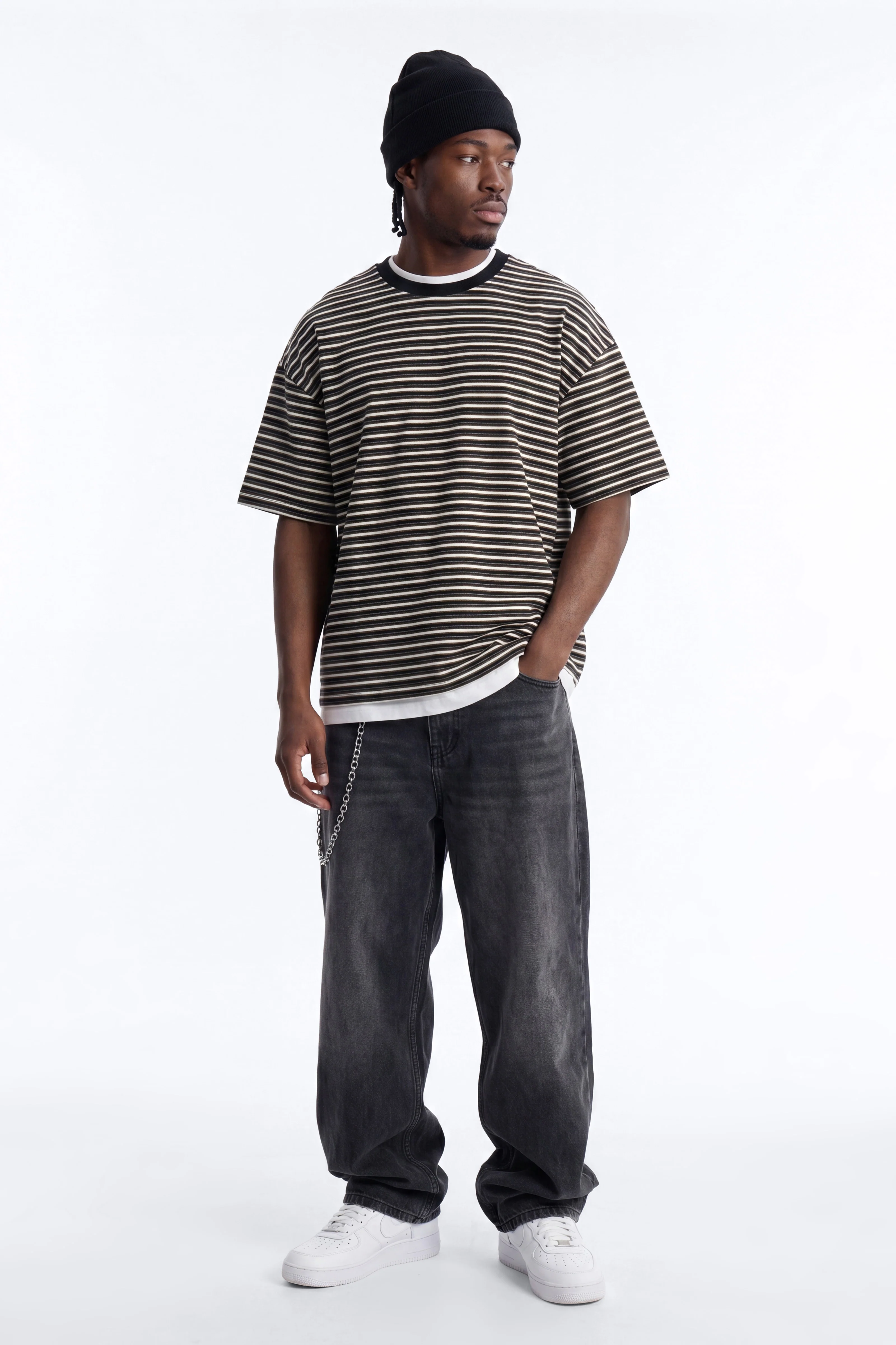 Tate Stripe Oversized Crewneck Tee - Black/combo - Image 2