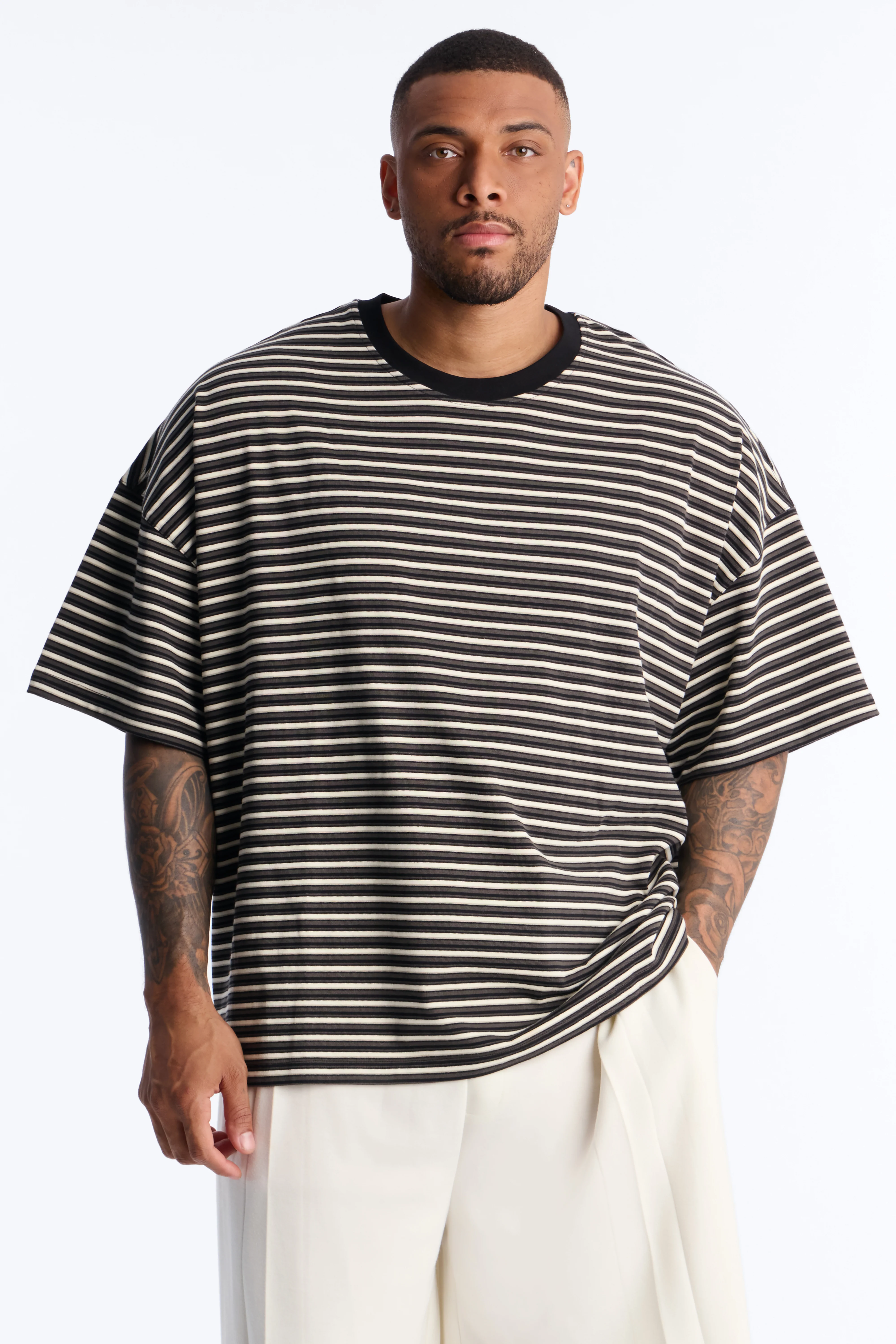 Tate Stripe Oversized Crewneck Tee - Black/combo - Image 5