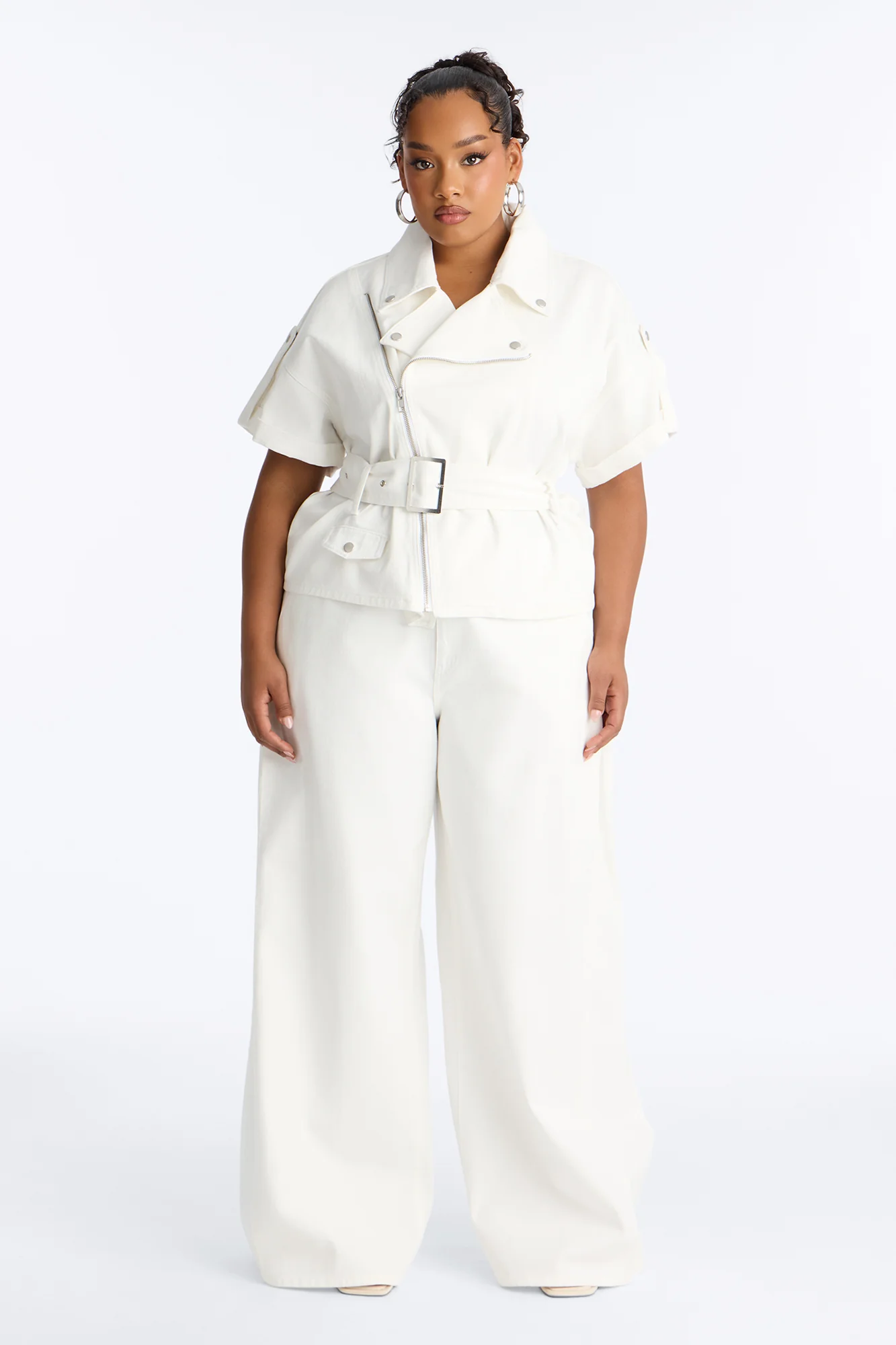 Tatiana Low Rise Wide Leg Moto Pant - Ivory - Image 5
