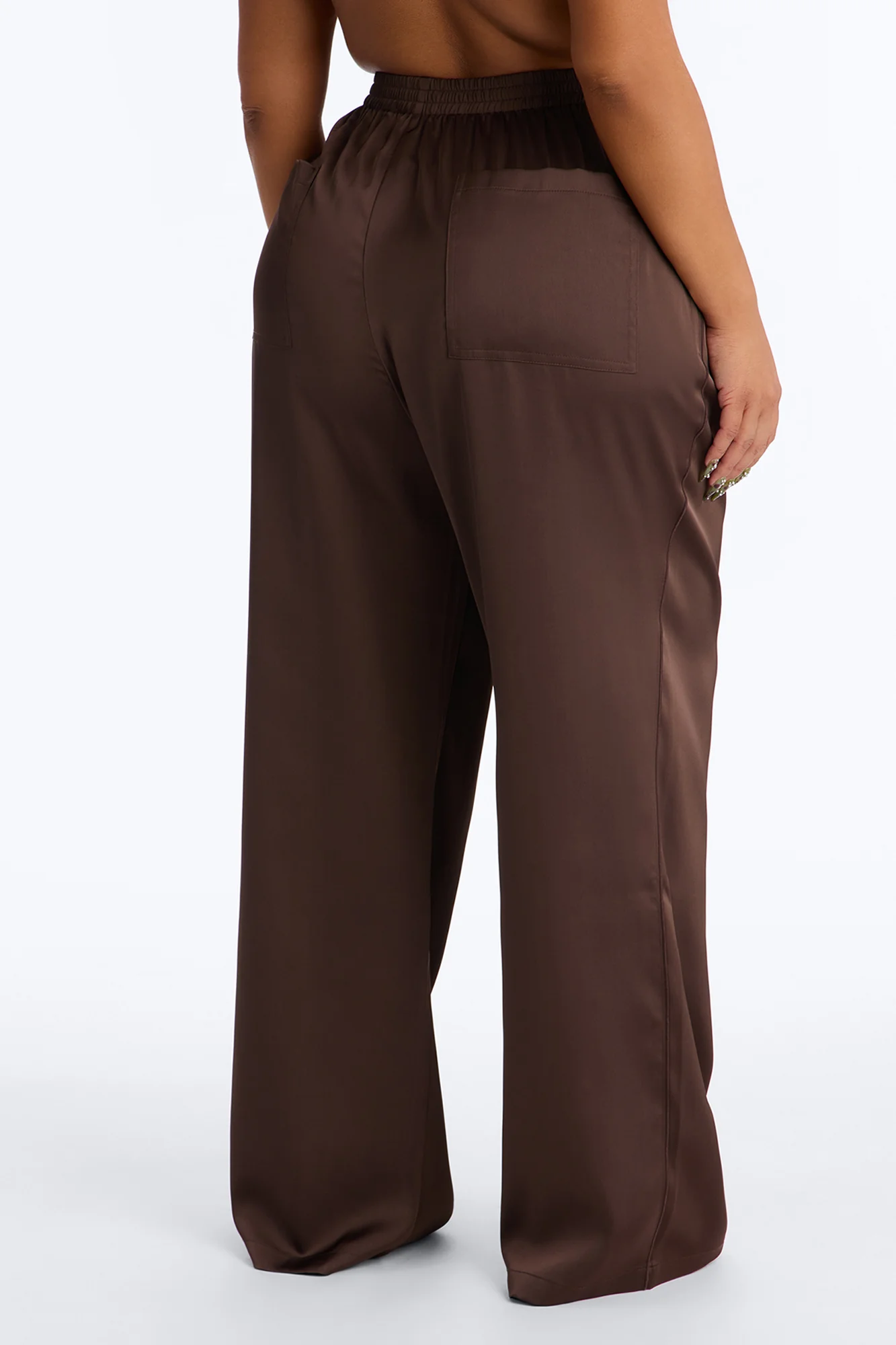 Teagan Low Rise Satin Wide Leg Pant 33″ - Chocolate - Image 7