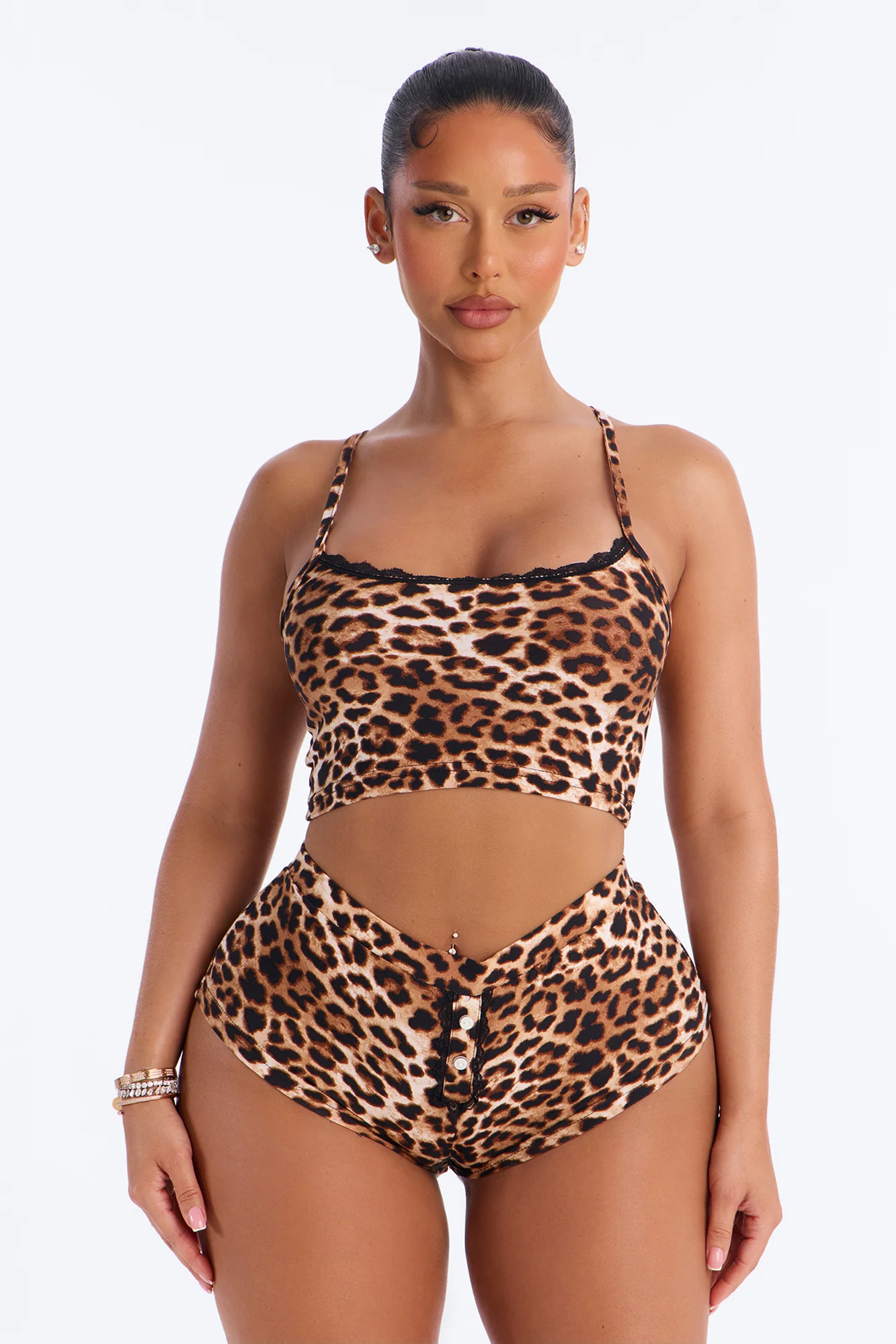 Tempt Me Leopard Bralette Booty Short 2 Piece Set - Leopard