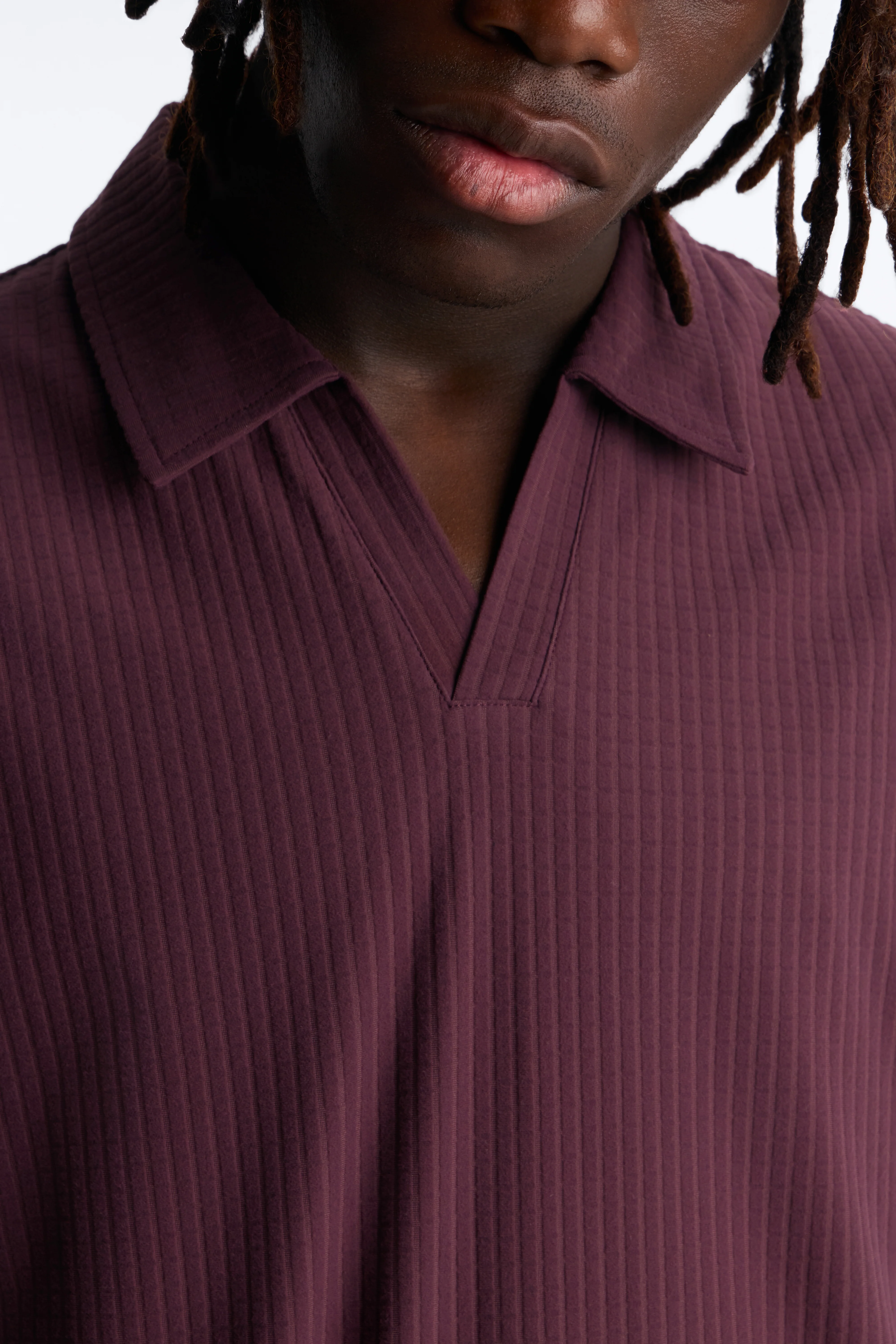 Terrance Textured Stripe Johnny Collar Polo - Wine - Image 3