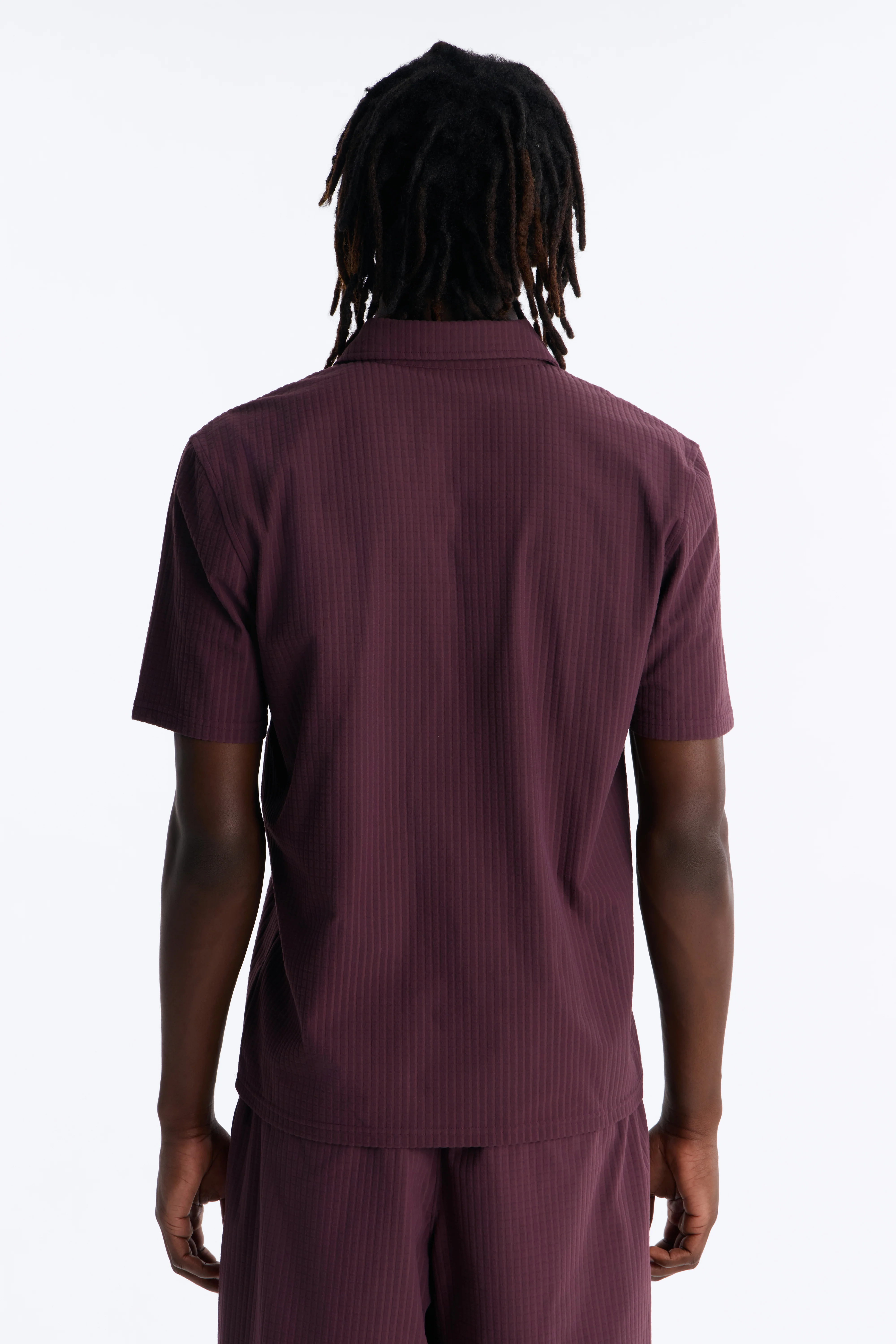 Terrance Textured Stripe Johnny Collar Polo - Wine - Image 4