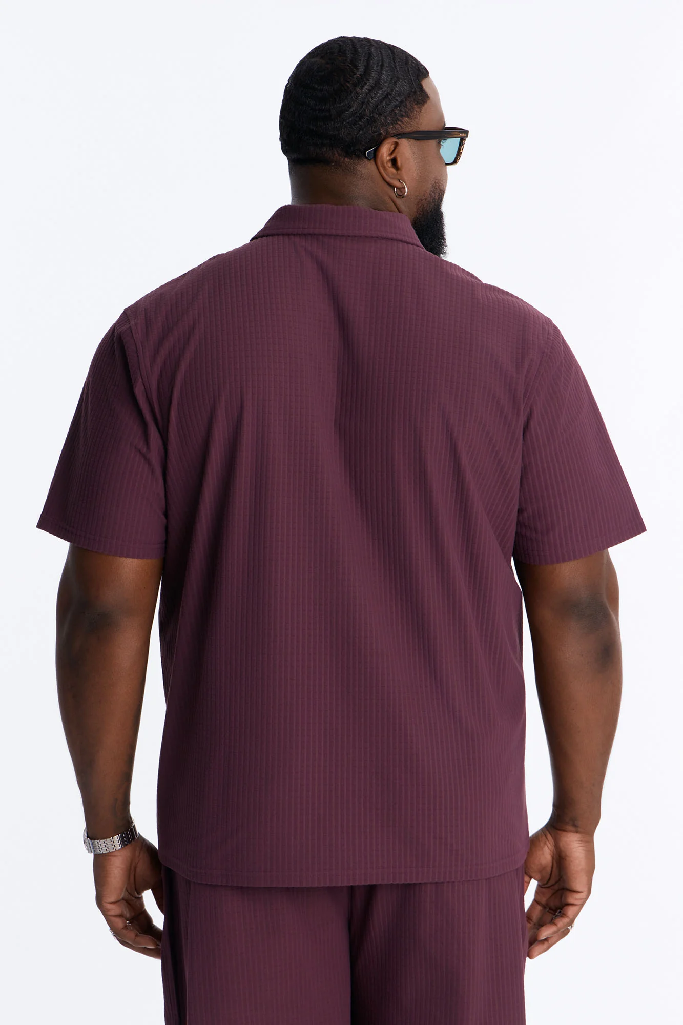 Terrance Textured Stripe Johnny Collar Polo - Wine - Image 7