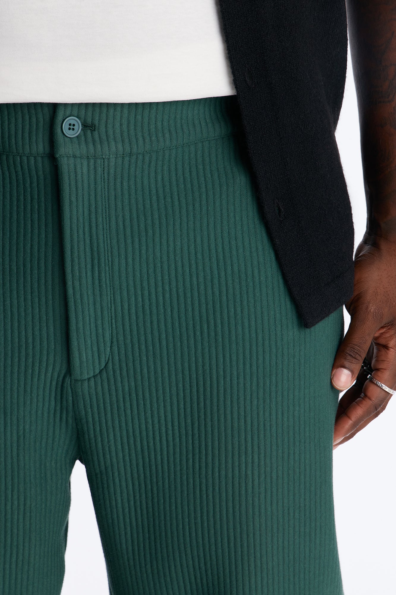Textured Fleece Straight Leg Pant - Hunter Green - Image 7
