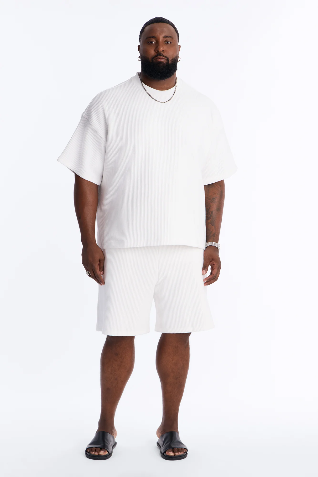 Textured Oversized Short Sleeve Fleece Tee - Cream - Image 2