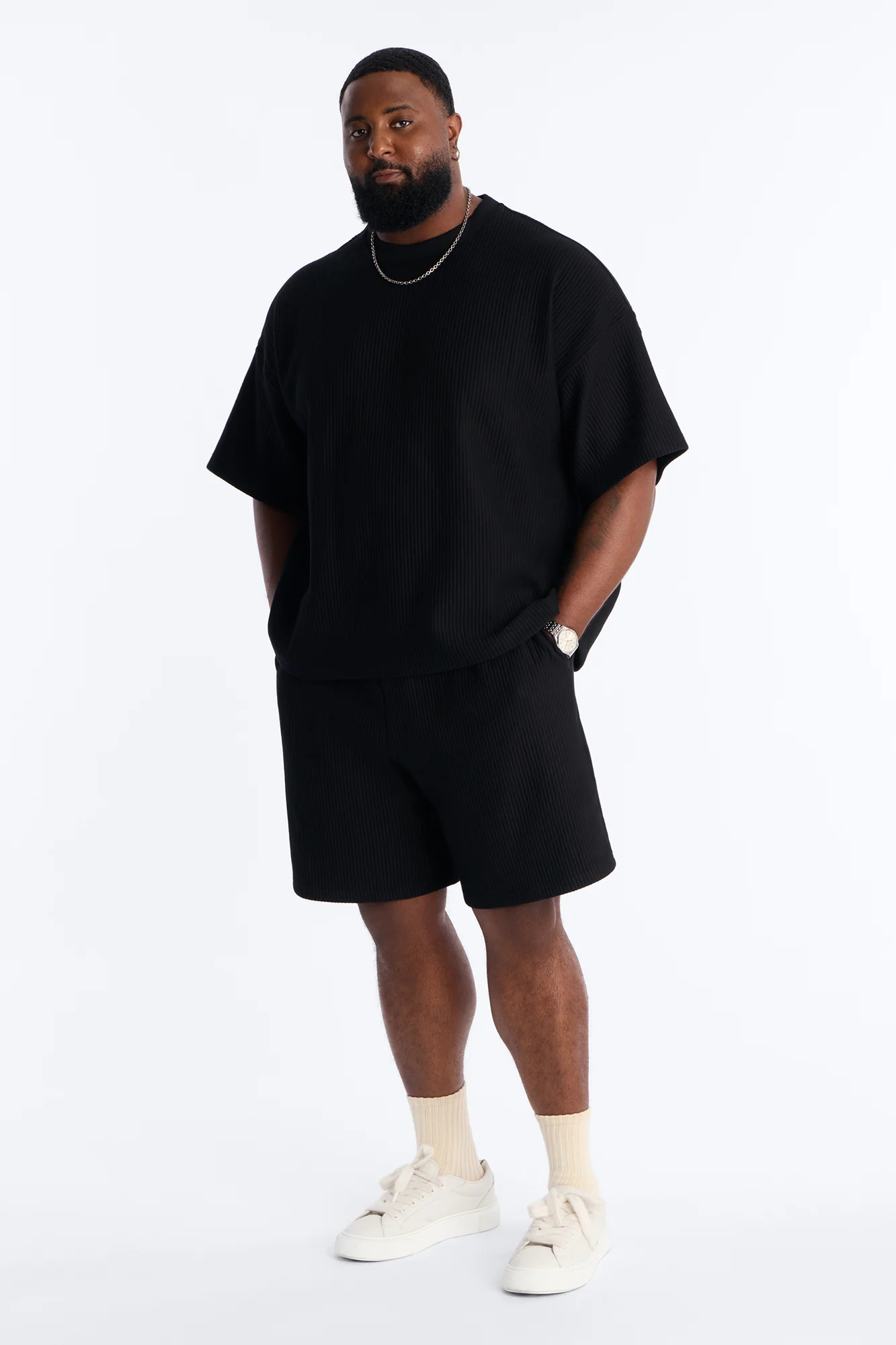 Textured Relaxed Sweatshort - Black - Image 6