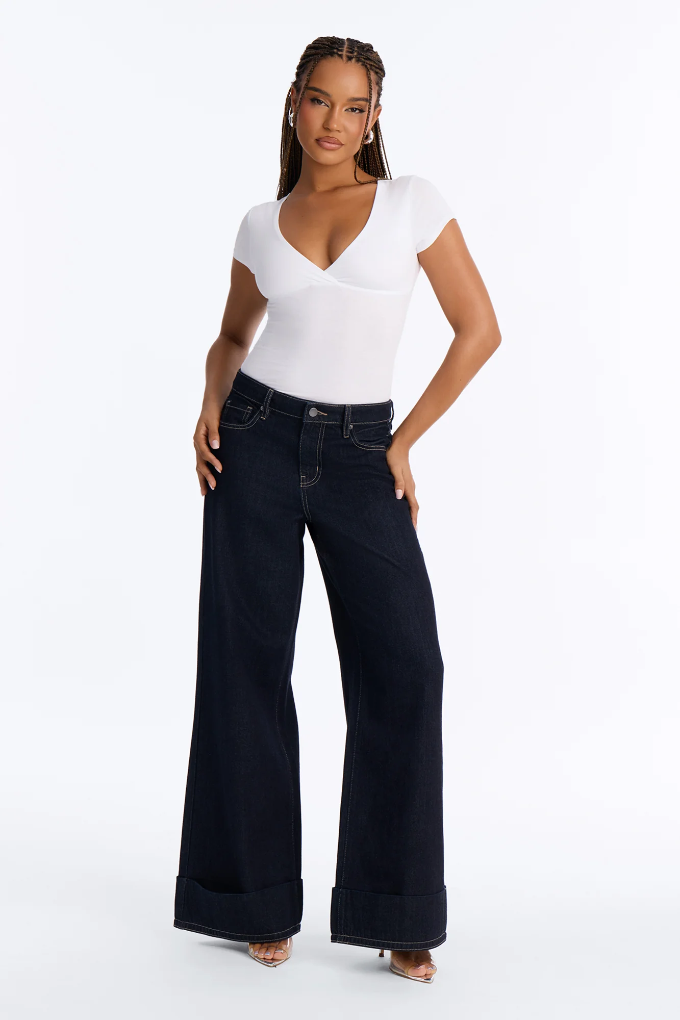 The Broadway Cuffed Non Stretch Wide Leg Jeans - Dark Denim - Image 2