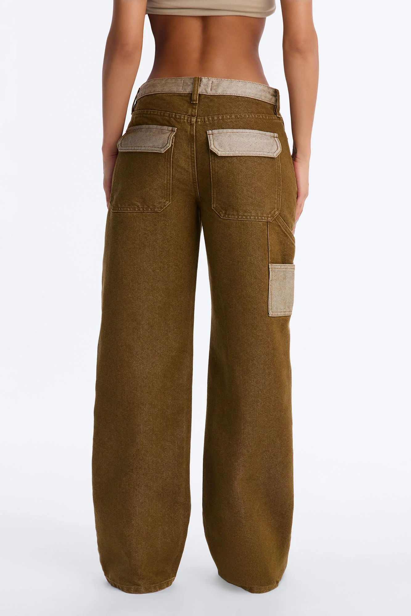 The Cold Shoulder Shiny Denim Jeans - Brown - Image 4