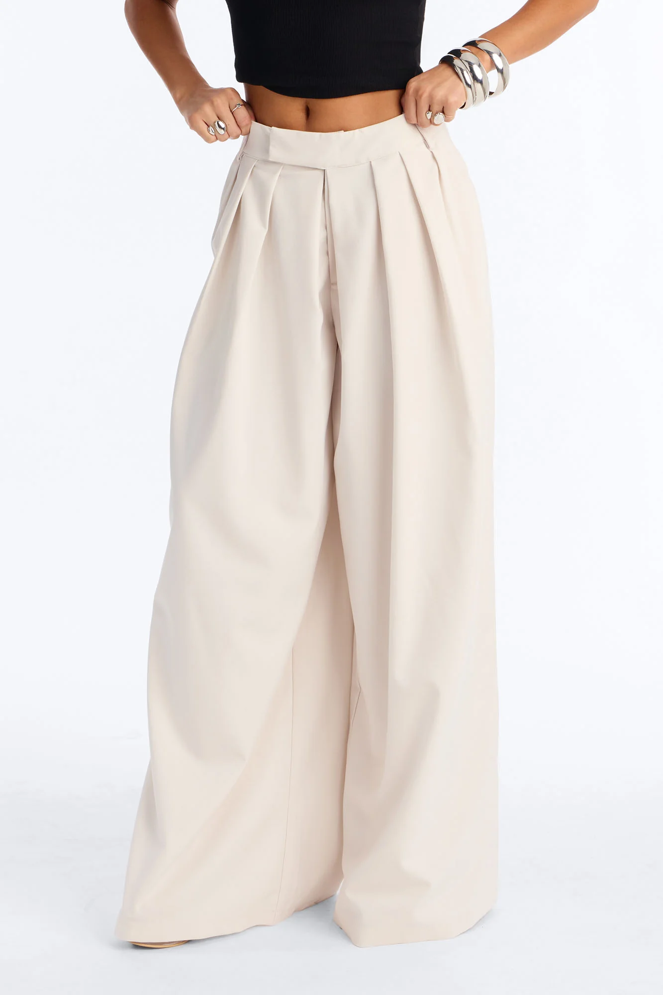 The Kayne Pleated Crossover Wide Leg Pant - Ivory - Image 2