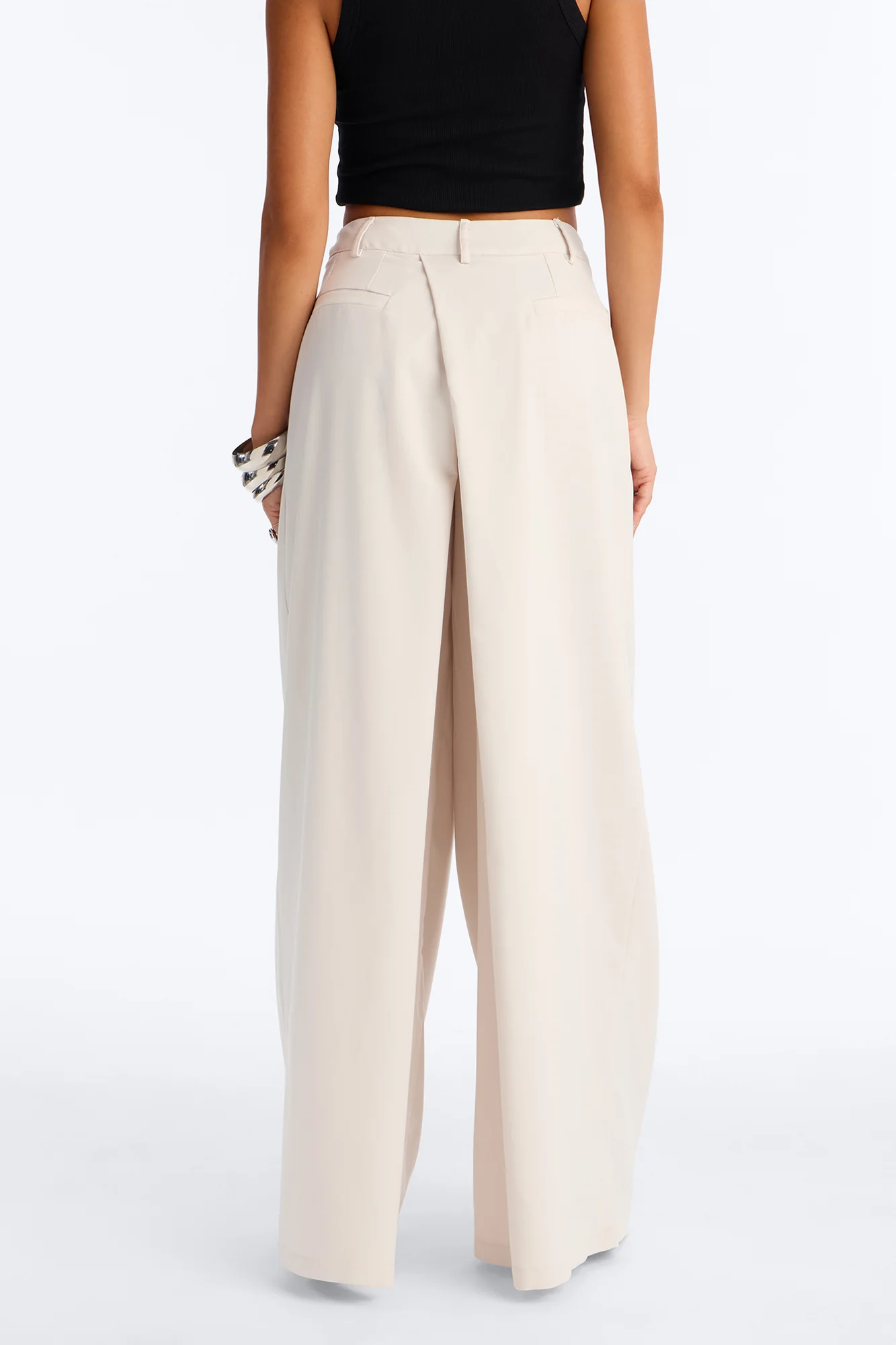 The Kayne Pleated Crossover Wide Leg Pant - Ivory - Image 4