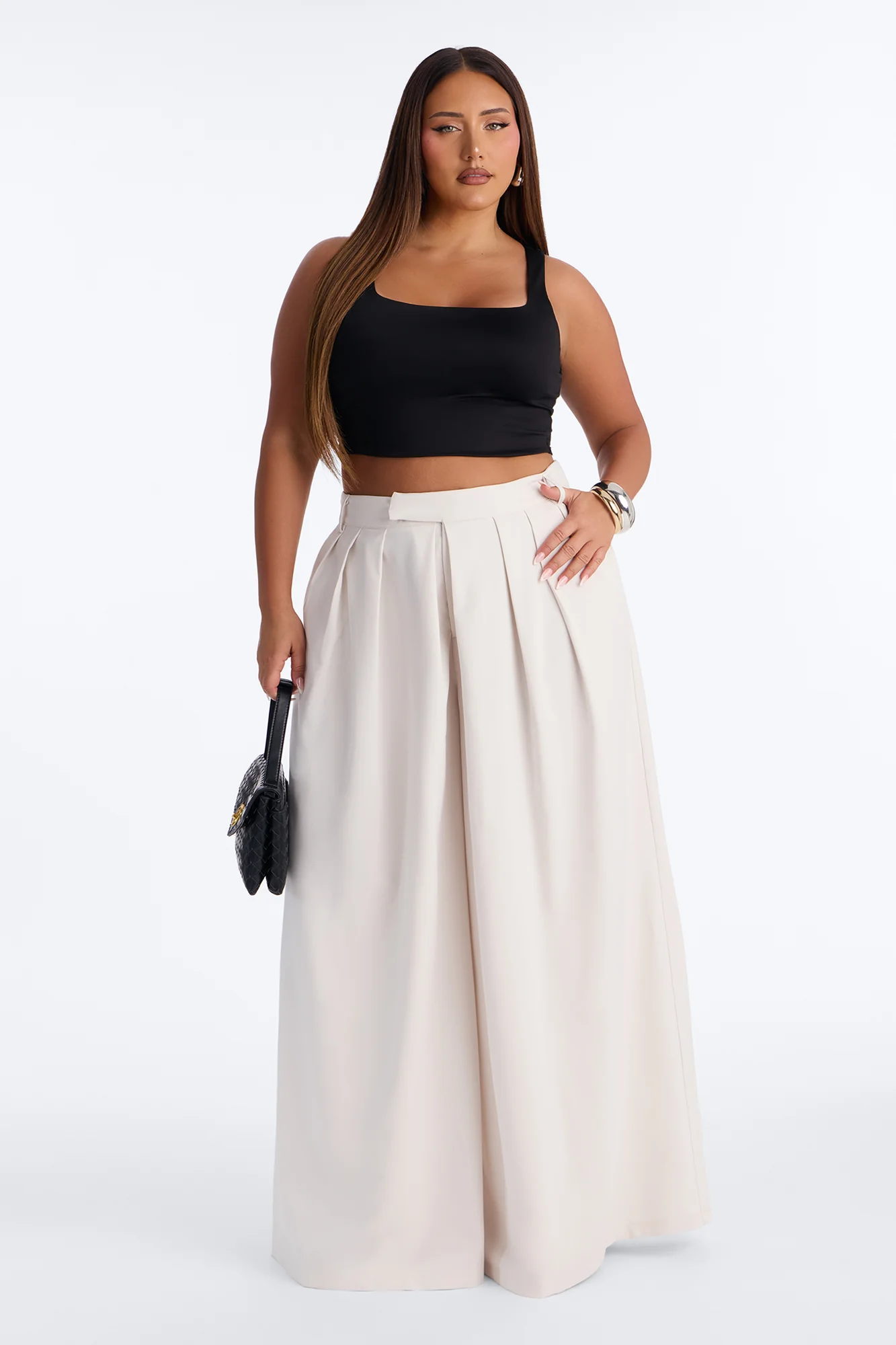 The Kayne Pleated Crossover Wide Leg Pant - Ivory - Image 5