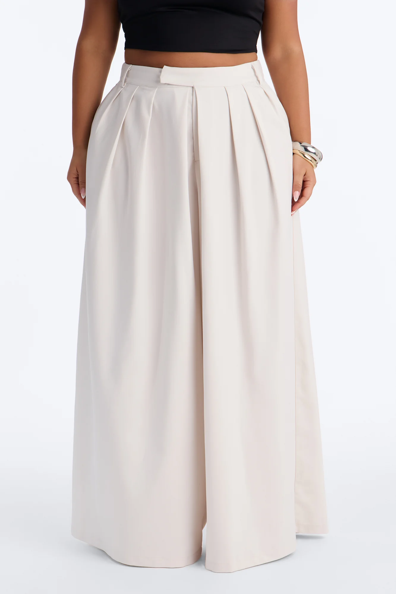 The Kayne Pleated Crossover Wide Leg Pant - Ivory - Image 6