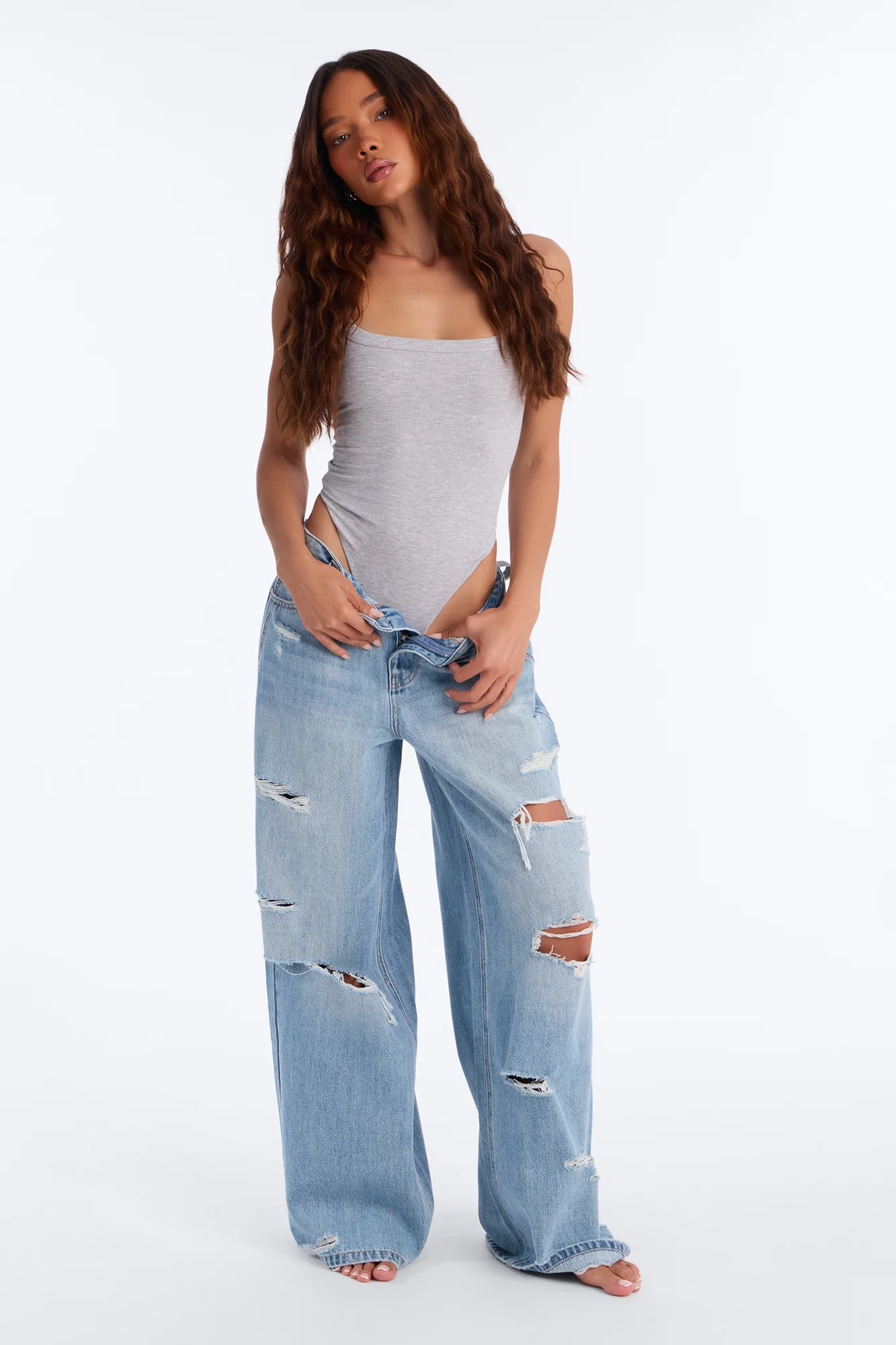 The Last Stop Ripped Baggy Jeans - Light Wash - Image 3