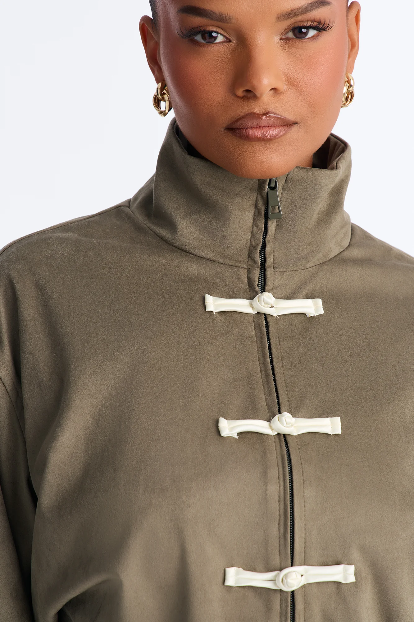 The Midnight Jett Faux Suede Bomber Jacket - Olive/combo - Image 3