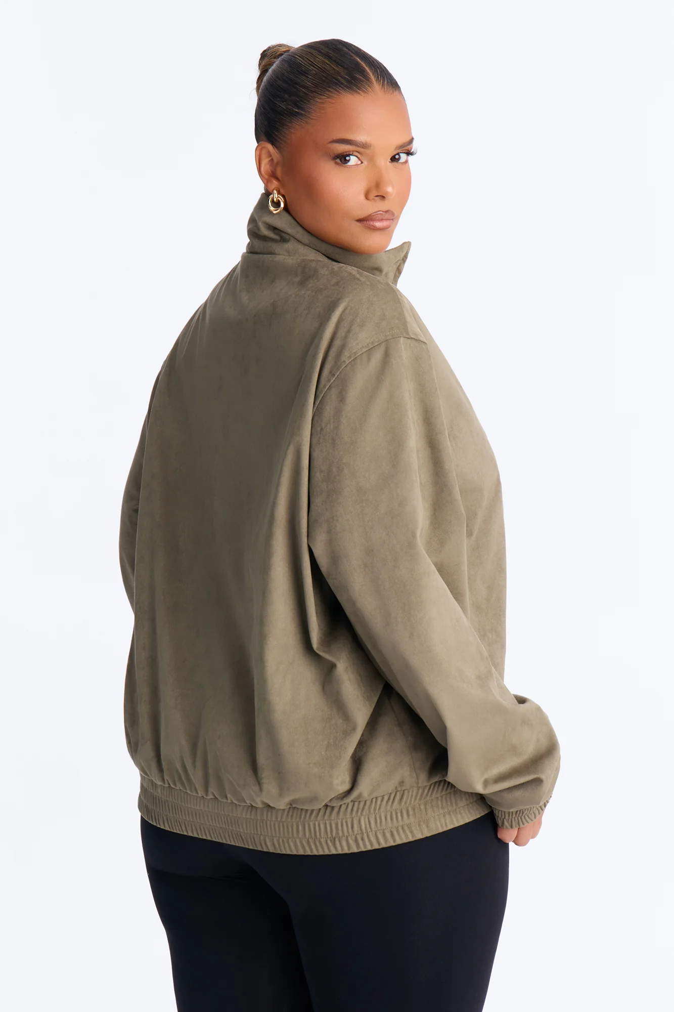 The Midnight Jett Faux Suede Bomber Jacket - Olive/combo - Image 4