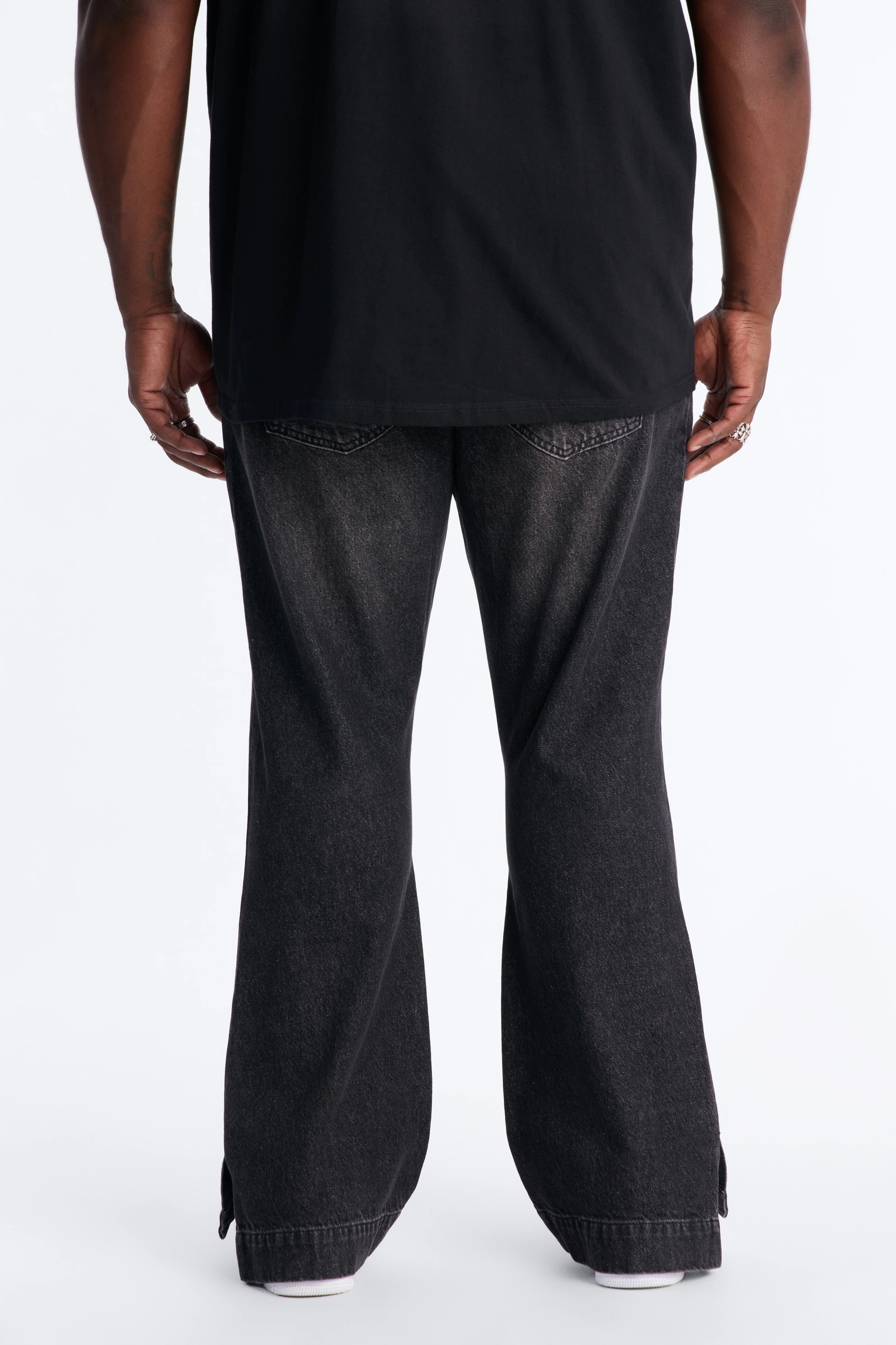 The Staple Stacked Slim Slit Flare Jean - Black Wash - Image 3