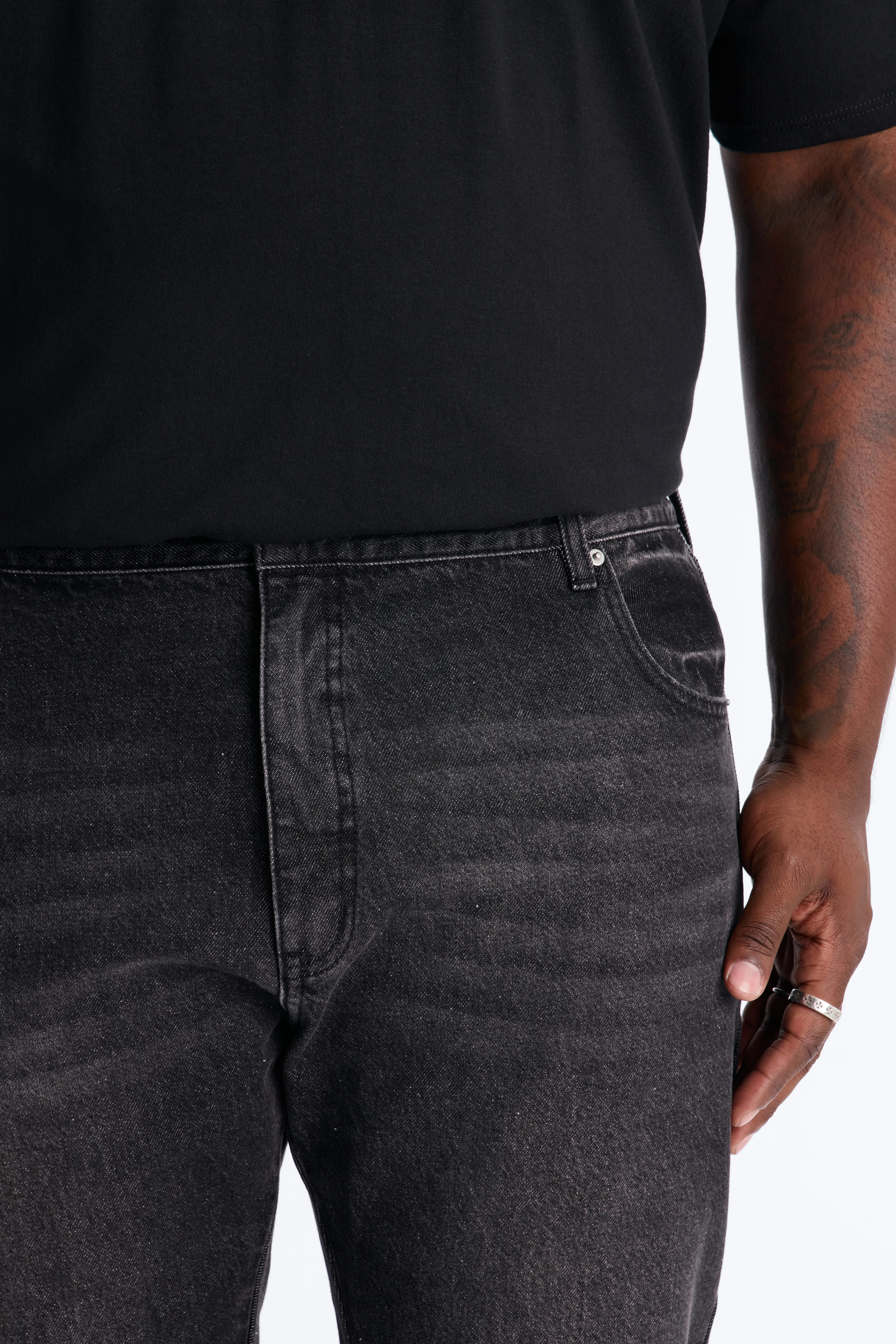 The Staple Stacked Slim Slit Flare Jean - Black Wash - Image 4