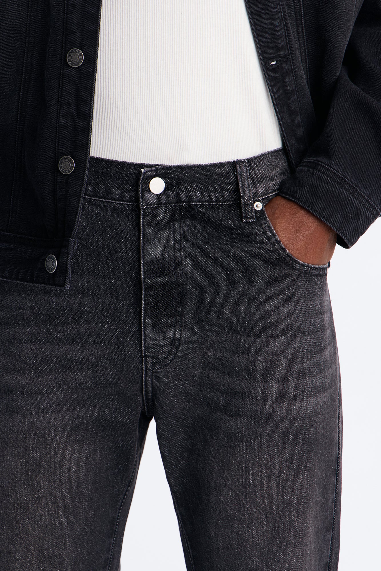 The Staple Stacked Slim Slit Flare Jean - Black Wash - Image 7